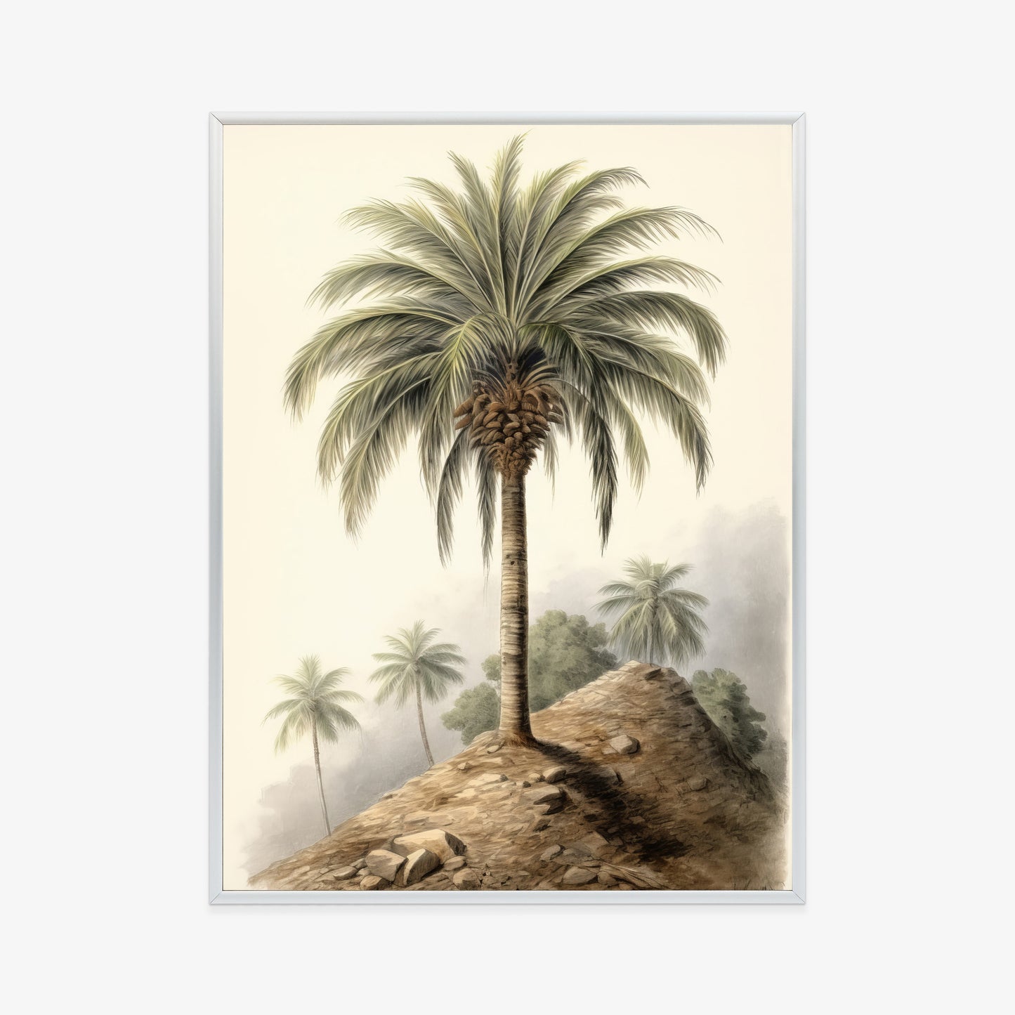 Poster Botanische Palme In Einer Wüstenlandschaft Rahmen Holz Mit Passepartout Farbe Natürlich