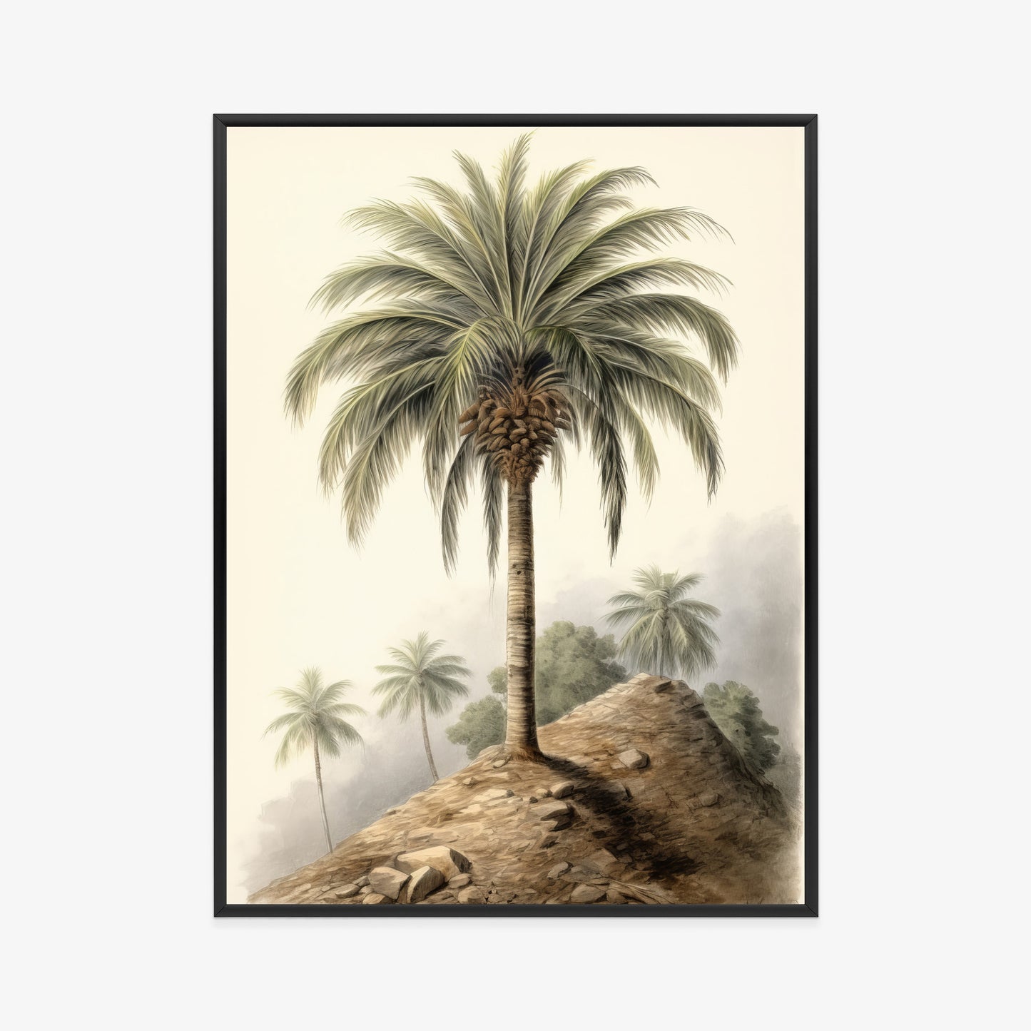 Poster Botanische Palme In Einer Wüstenlandschaft Rahmen Holz Mit Passepartout Farbe Natürlich