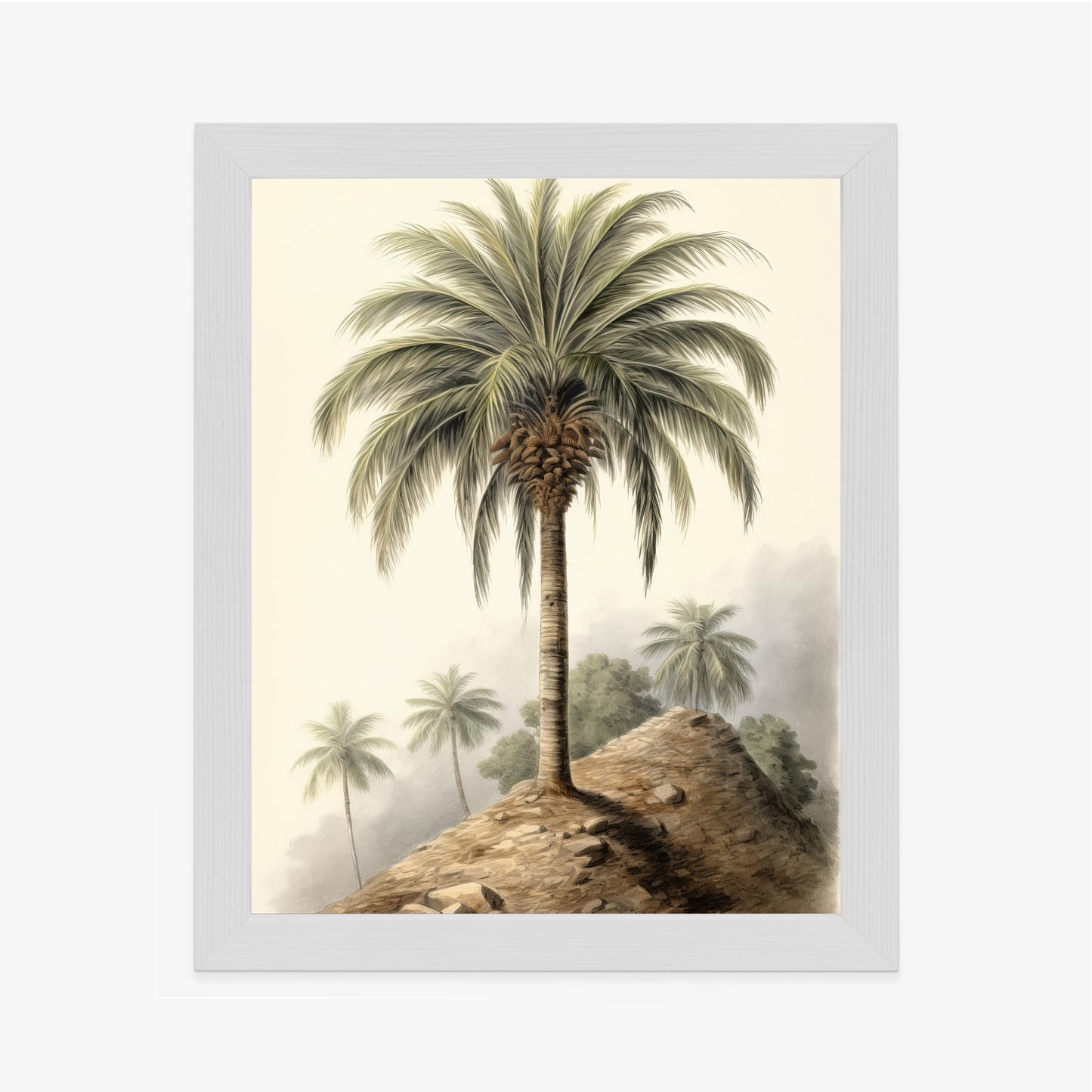 Poster Botanische Palme In Einer Wüstenlandschaft Rahmen Holz Mit Passepartout Farbe Natürlich
