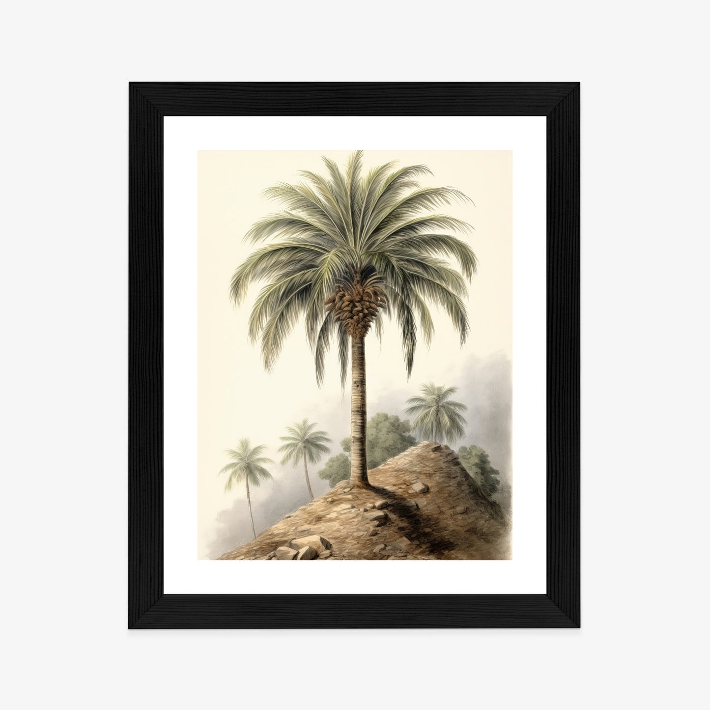 Poster Botanische Palme In Einer Wüstenlandschaft Rahmen Holz Mit Passepartout Farbe Natürlich