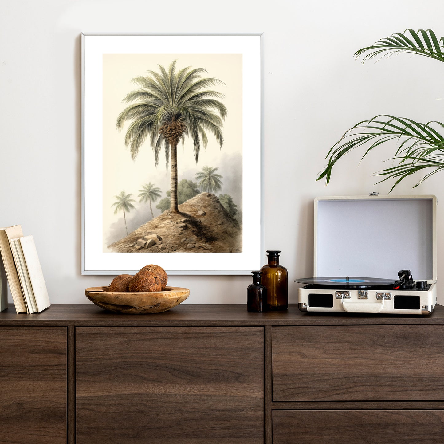 Poster Botanische Palme In Einer Wüstenlandschaft Rahmen Holz Mit Passepartout Farbe Natürlich