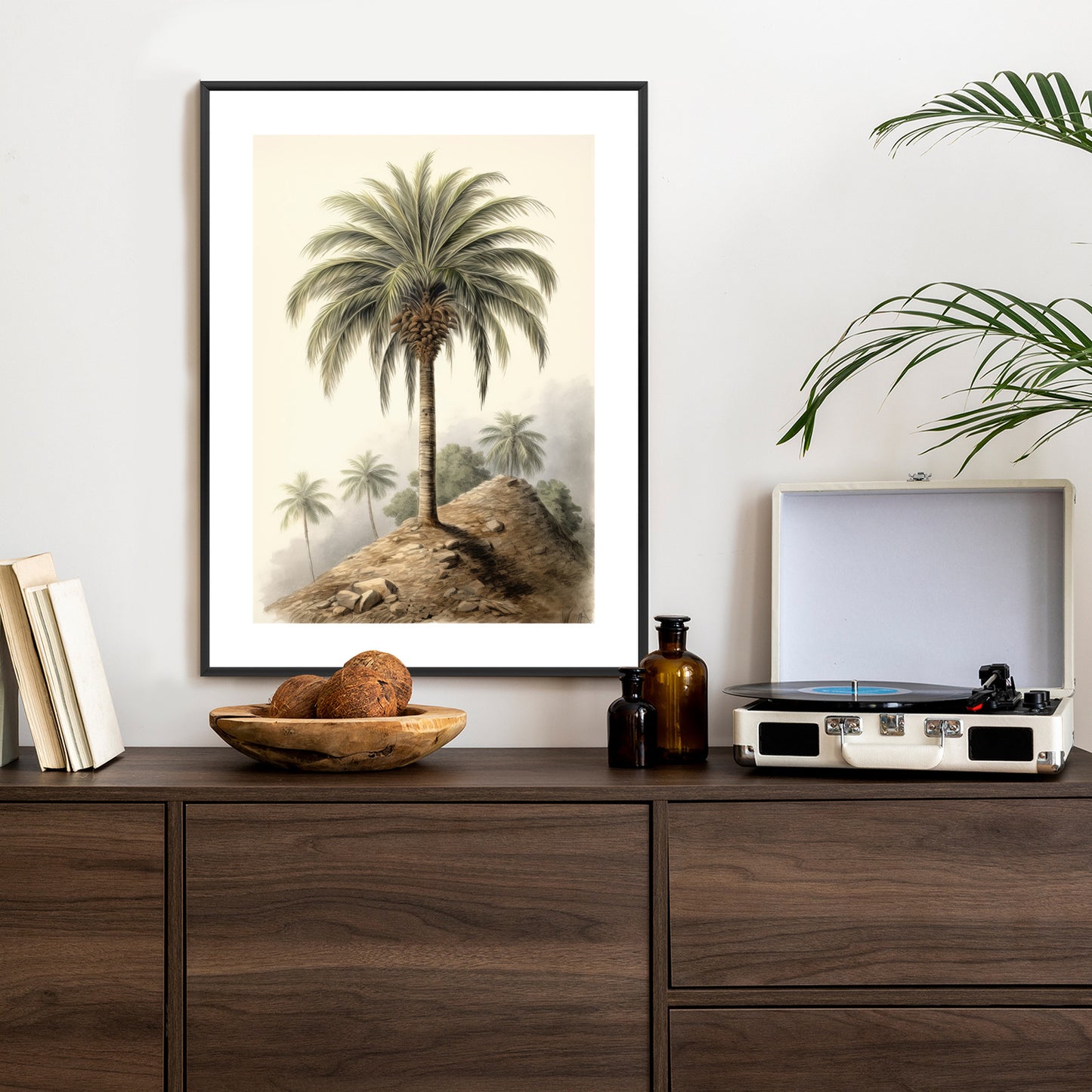 Poster Botanische Palme In Einer Wüstenlandschaft Rahmen Holz Mit Passepartout Farbe Natürlich