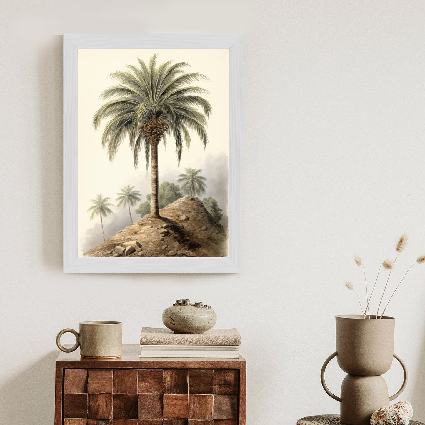 Poster Botanische Palme In Einer Wüstenlandschaft Rahmen Holz Mit Passepartout Farbe Natürlich