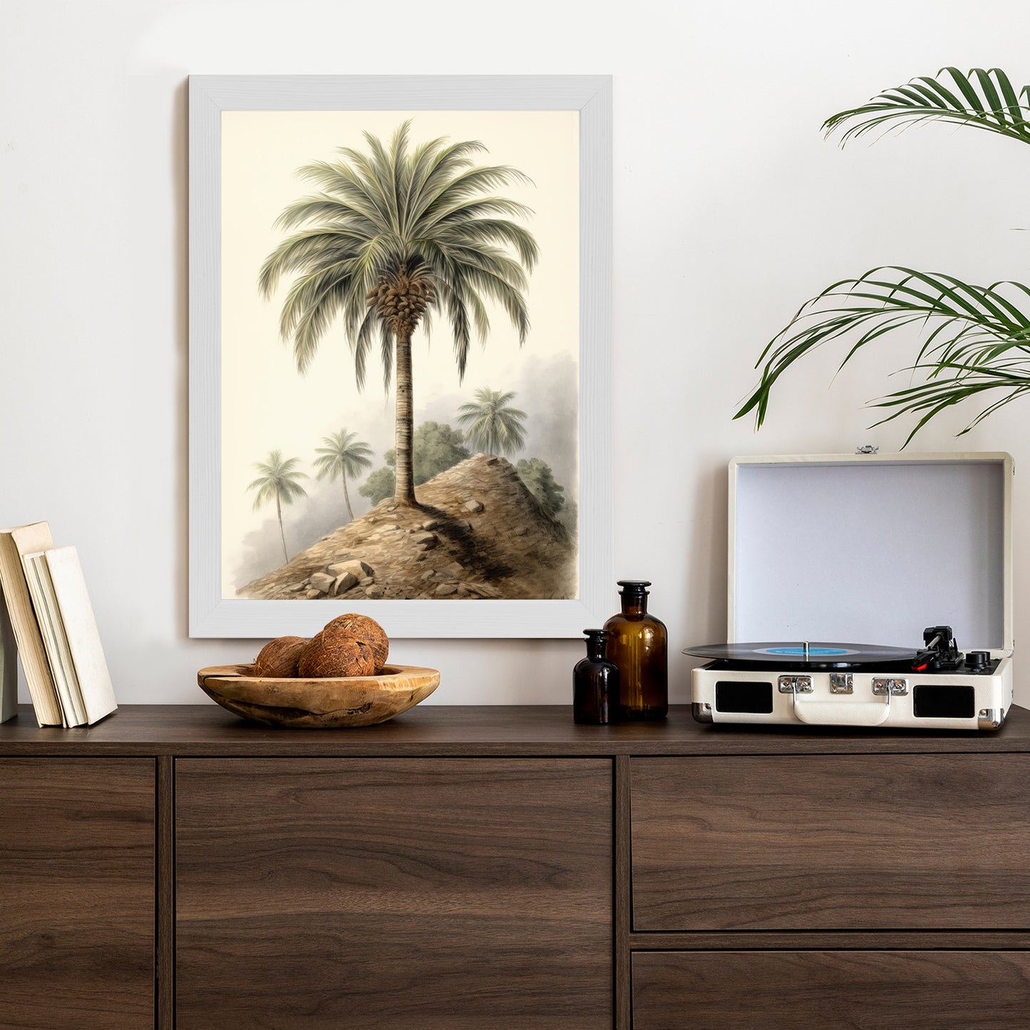 Poster Botanische Palme In Einer Wüstenlandschaft Rahmen Holz Mit Passepartout Farbe Natürlich