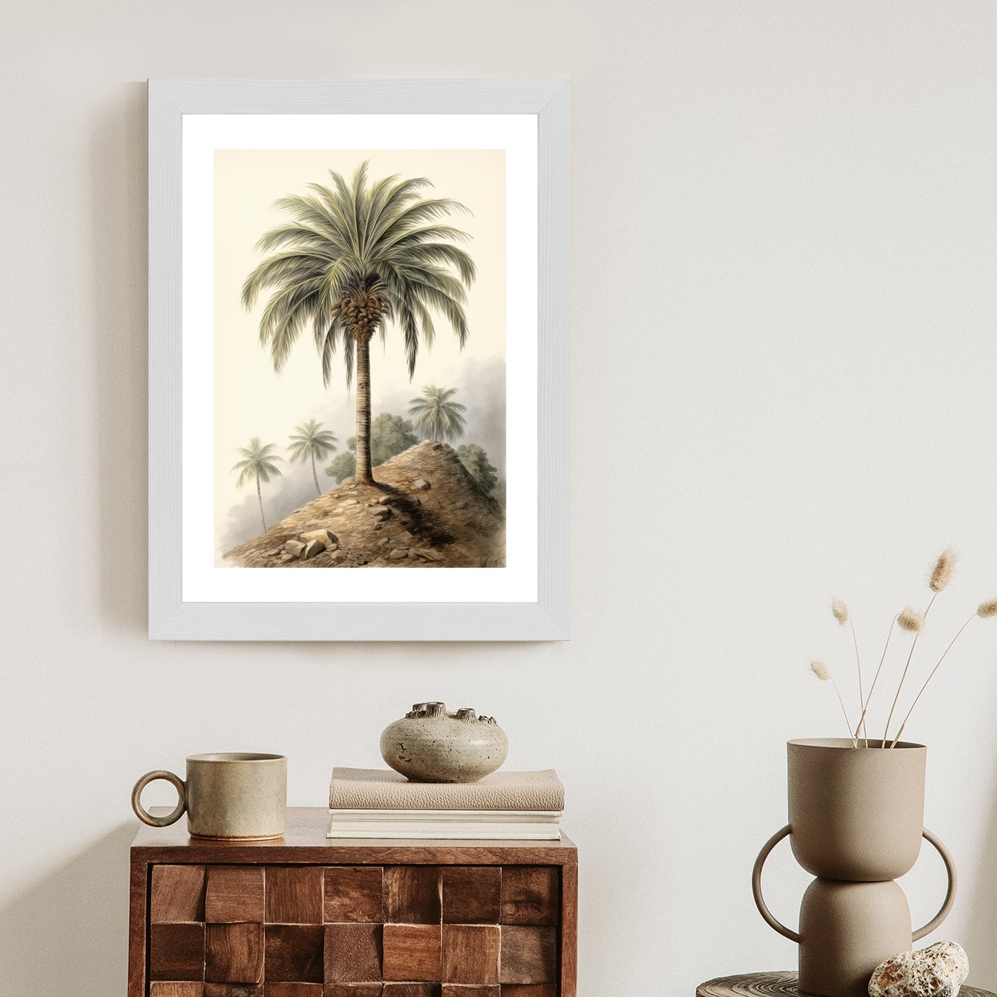 Poster Botanische Palme In Einer Wüstenlandschaft Rahmen Holz Mit Passepartout Farbe Natürlich