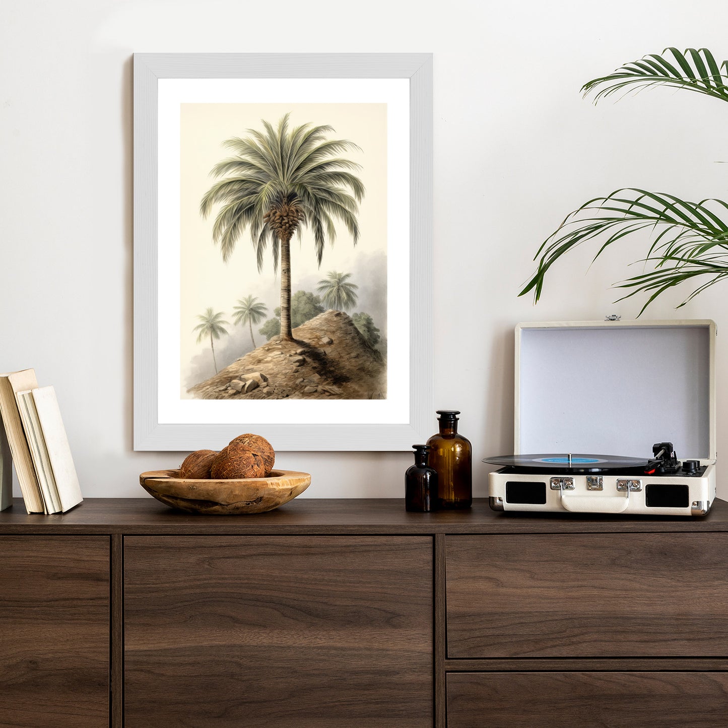 Poster Botanische Palme In Einer Wüstenlandschaft Rahmen Holz Mit Passepartout Farbe Natürlich