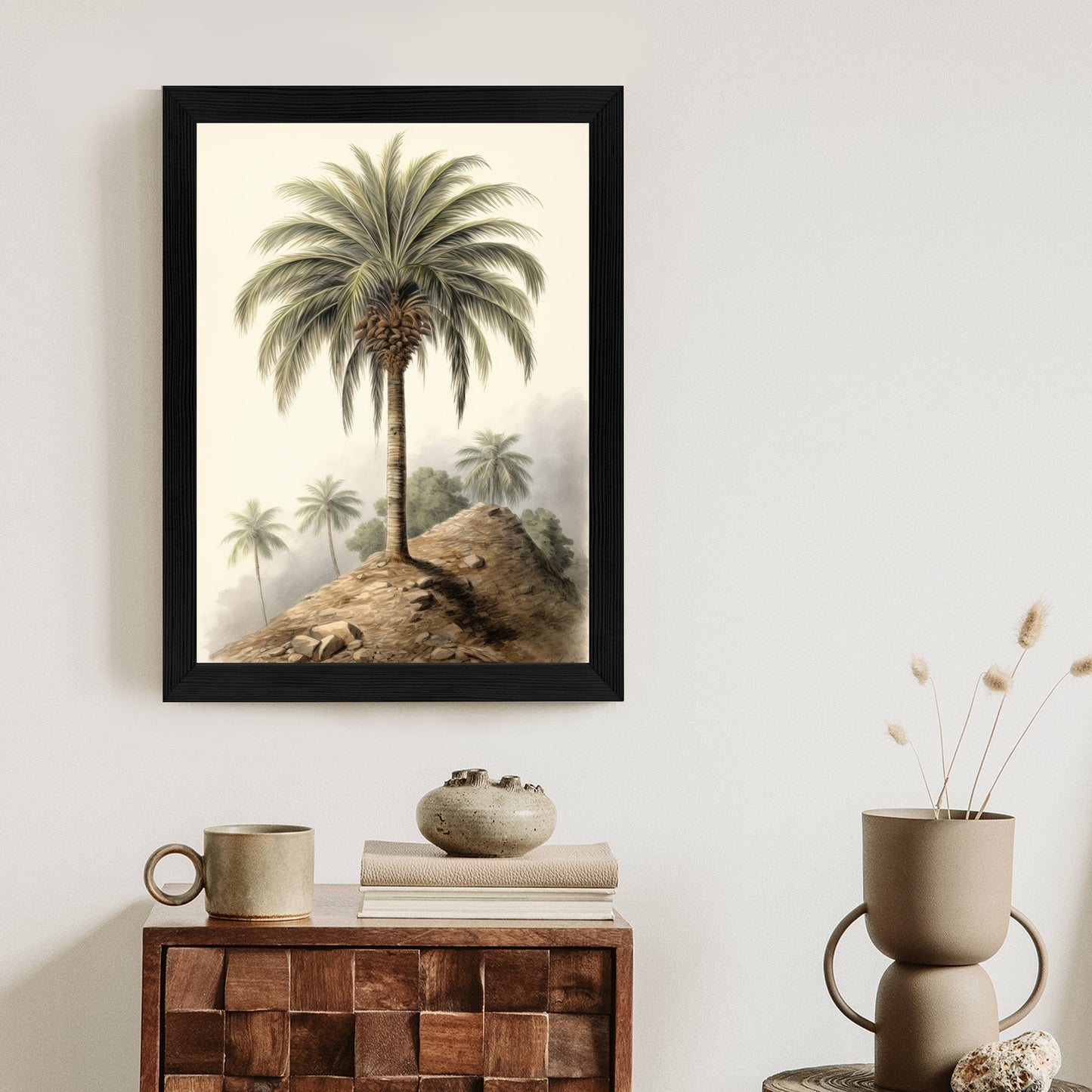 Poster Botanische Palme In Einer Wüstenlandschaft Rahmen Holz Mit Passepartout Farbe Natürlich