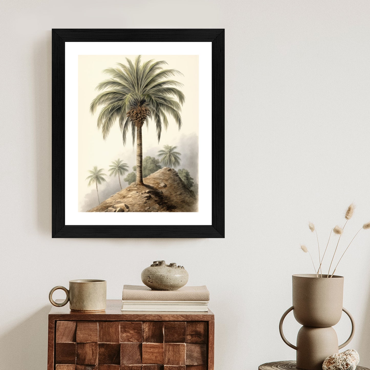 Poster Botanische Palme In Einer Wüstenlandschaft Rahmen Holz Mit Passepartout Farbe Natürlich
