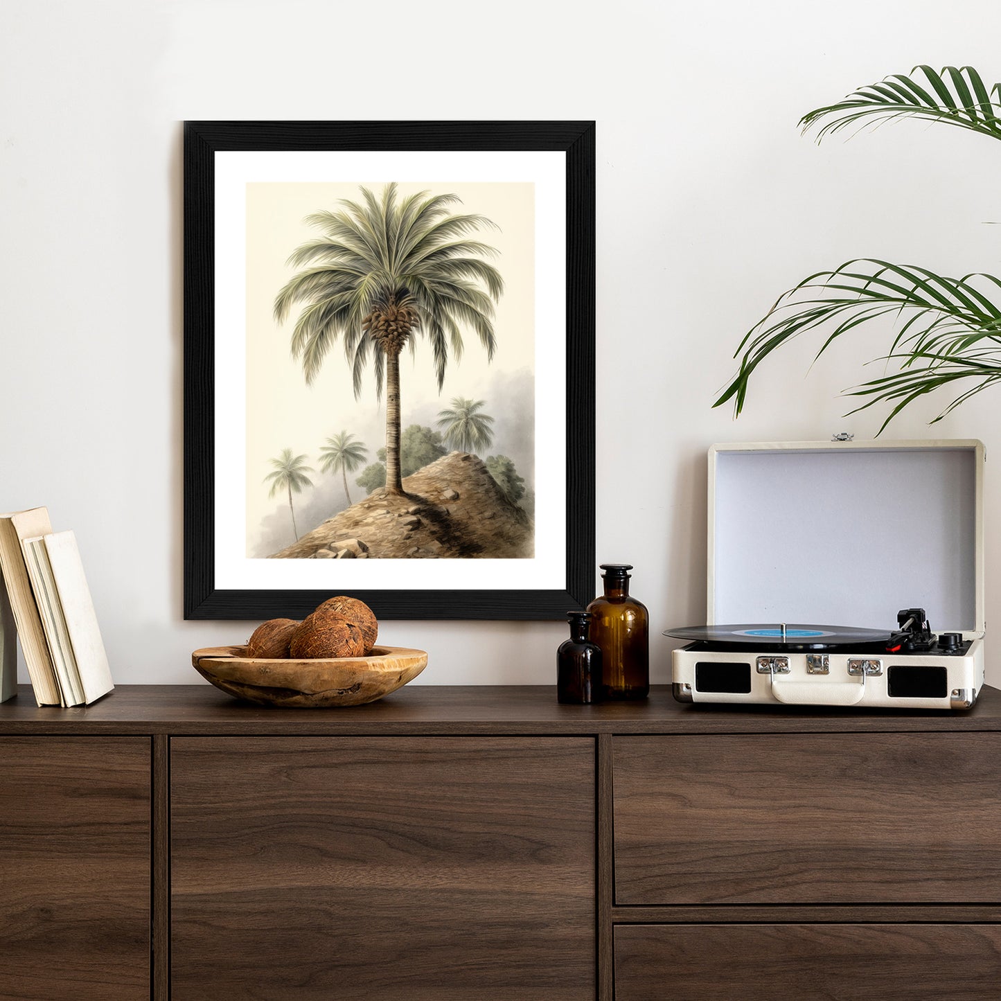 Poster Botanische Palme In Einer Wüstenlandschaft Rahmen Holz Mit Passepartout Farbe Natürlich