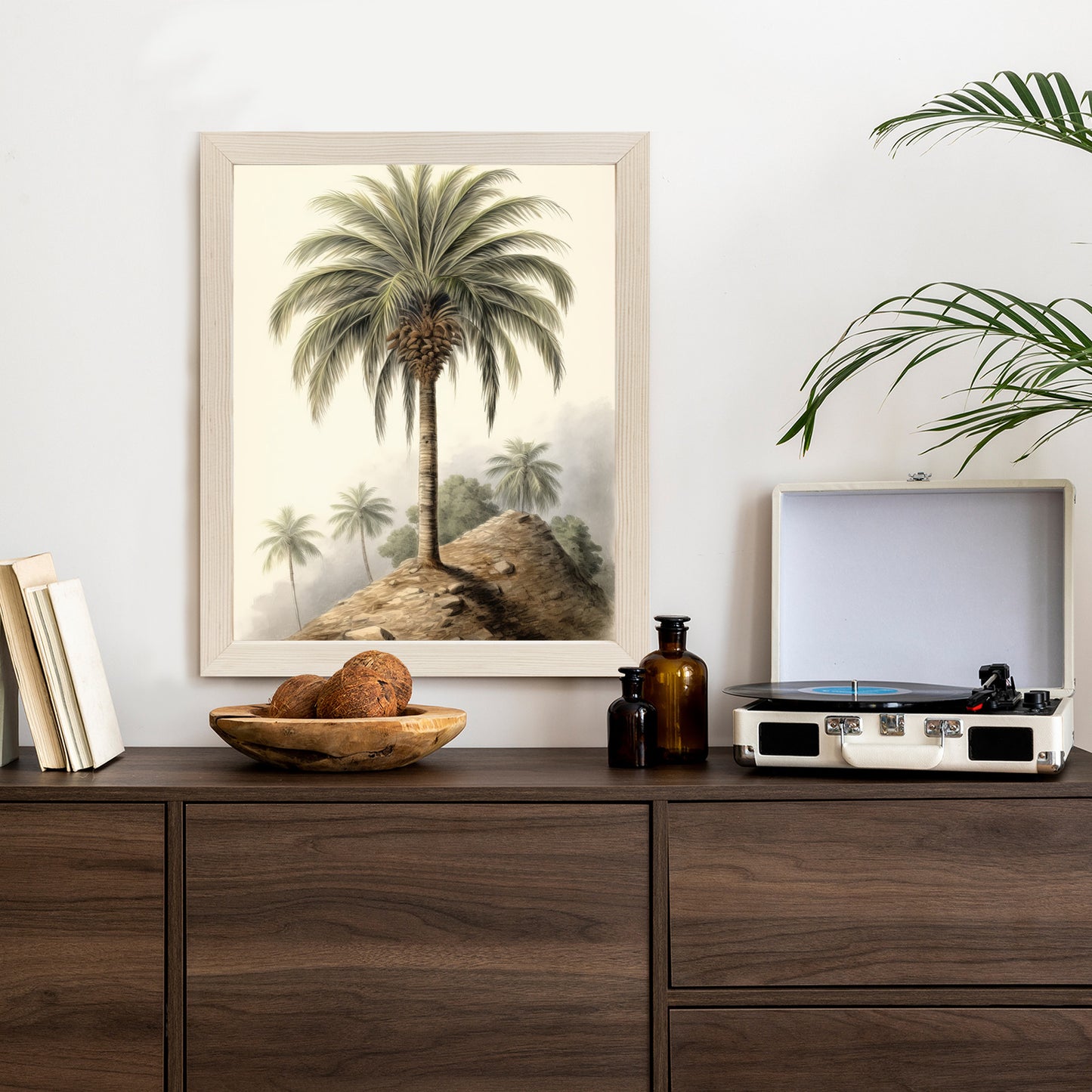 Poster Botanische Palme In Einer Wüstenlandschaft Rahmen Holz Mit Passepartout Farbe Natürlich