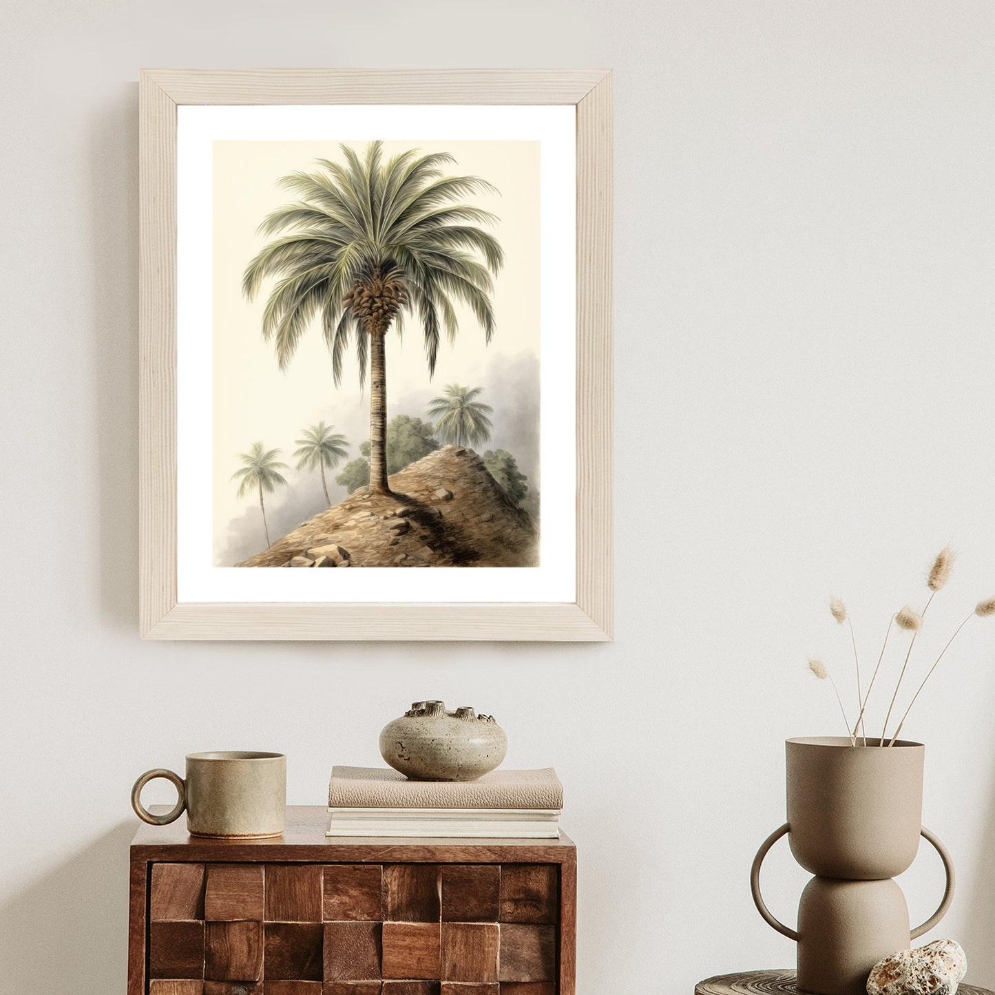 Poster Botanische Palme In Einer Wüstenlandschaft Rahmen Holz Mit Passepartout Farbe Natürlich