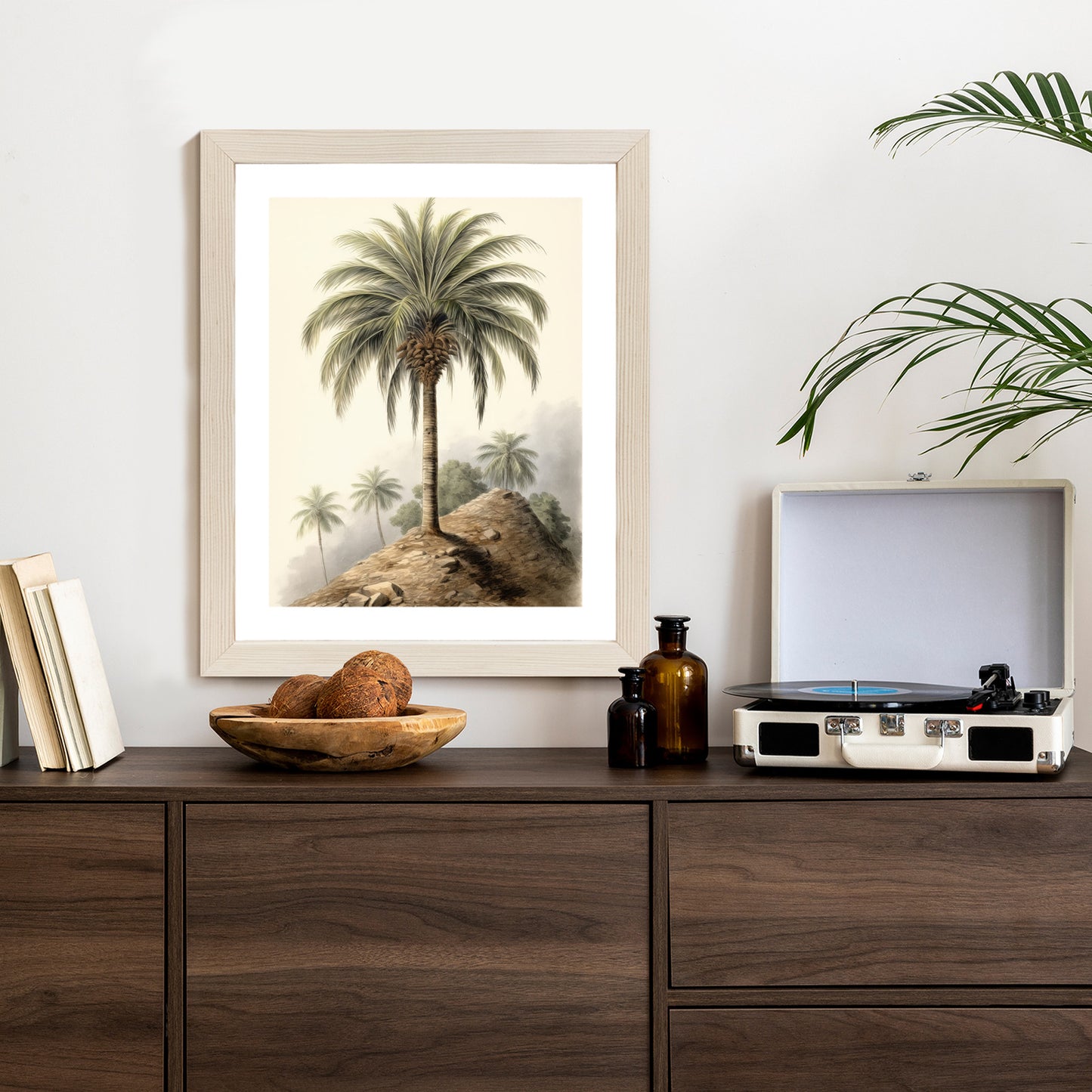 Poster Botanische Palme In Einer Wüstenlandschaft Rahmen Holz Mit Passepartout Farbe Natürlich