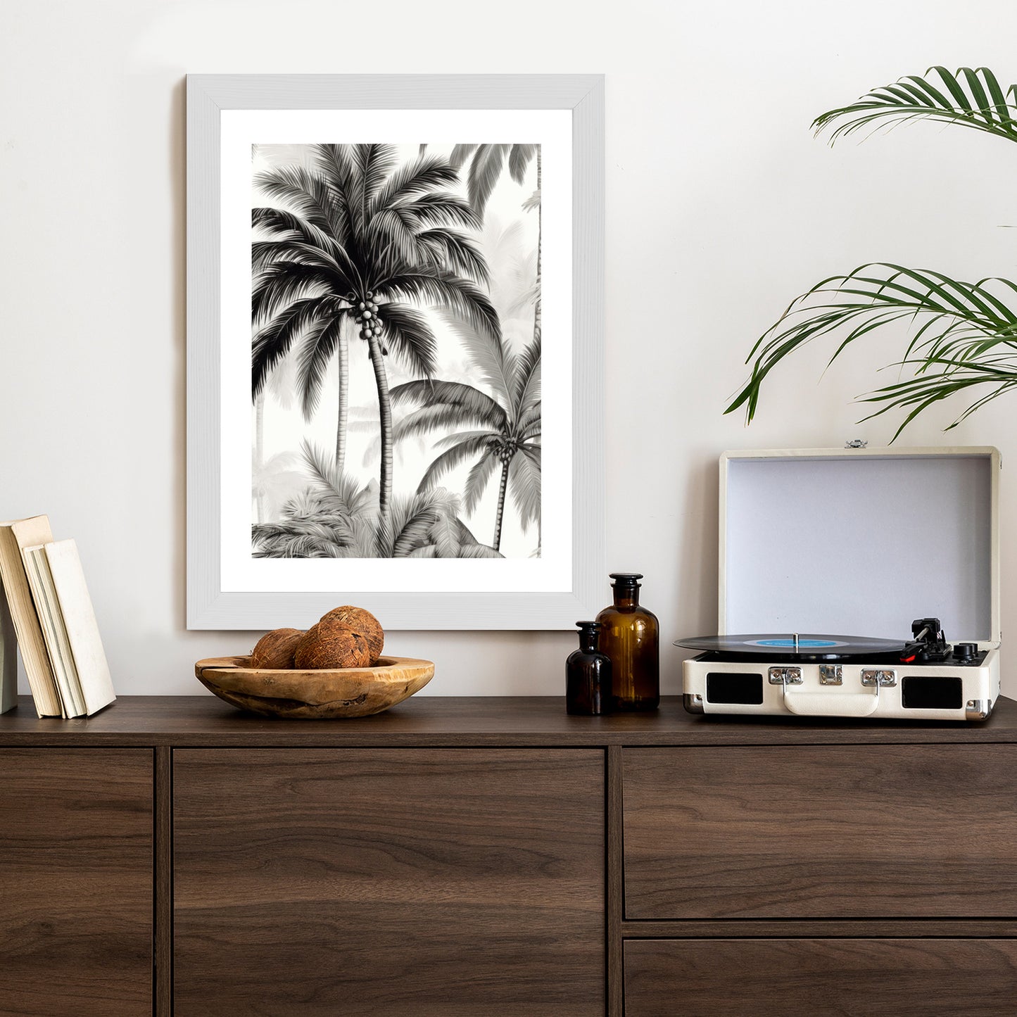 Poster Palmen Mit Früchten Rahmen Holz Mit Passepartout Farbe Natürlich