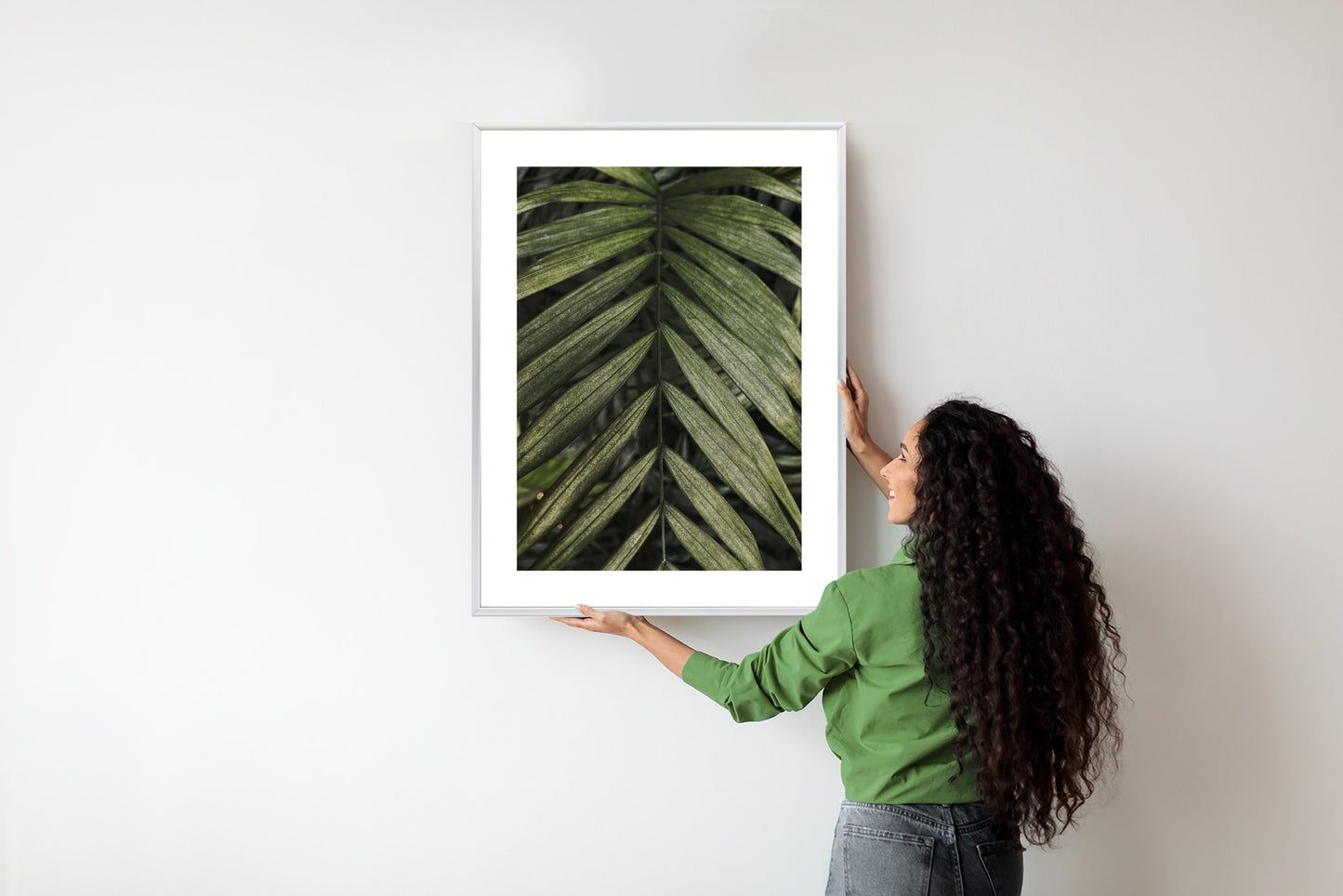 Poster Exotische Palmblätter Rahmen Hölzern Farbe Natürlich