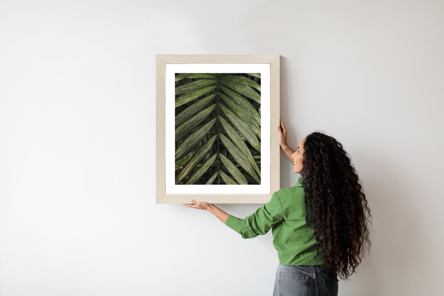 Poster Exotische Palmblätter Rahmen Hölzern Farbe Natürlich