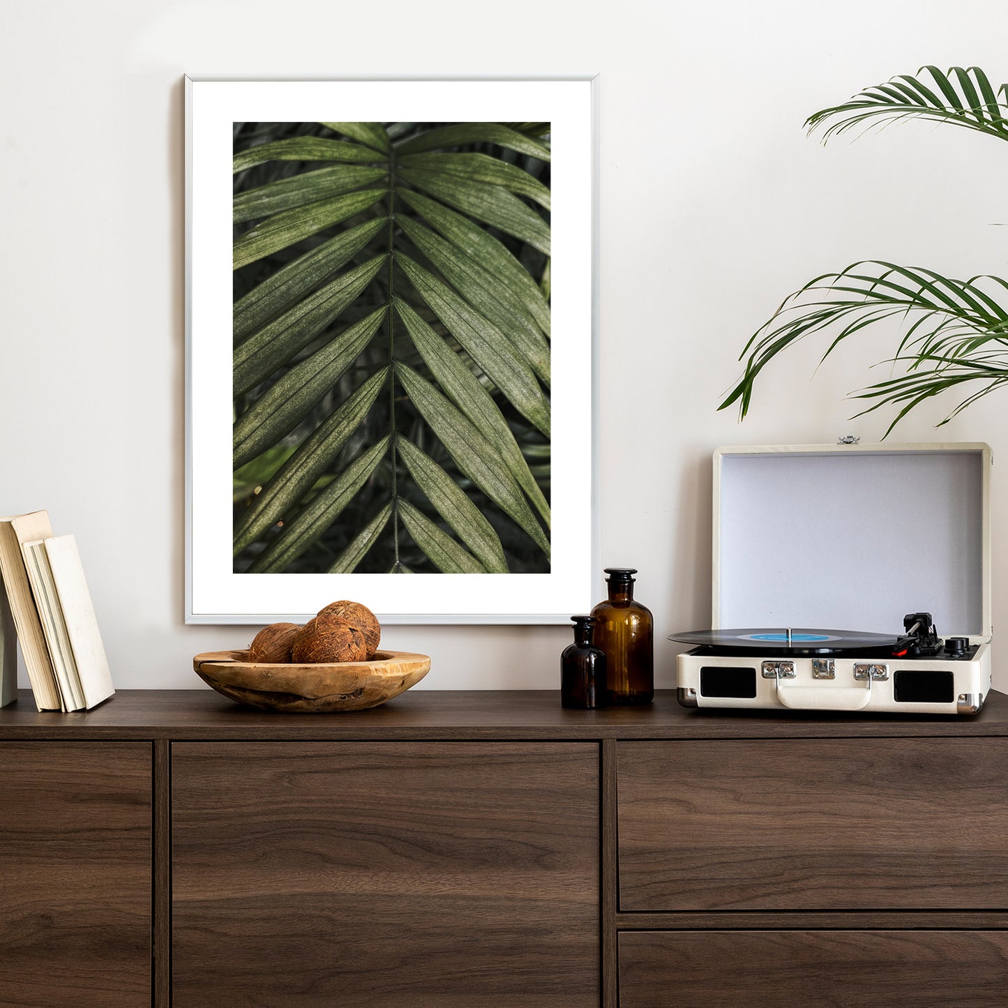 Poster Exotische Palmblätter Rahmen Hölzern Farbe Natürlich