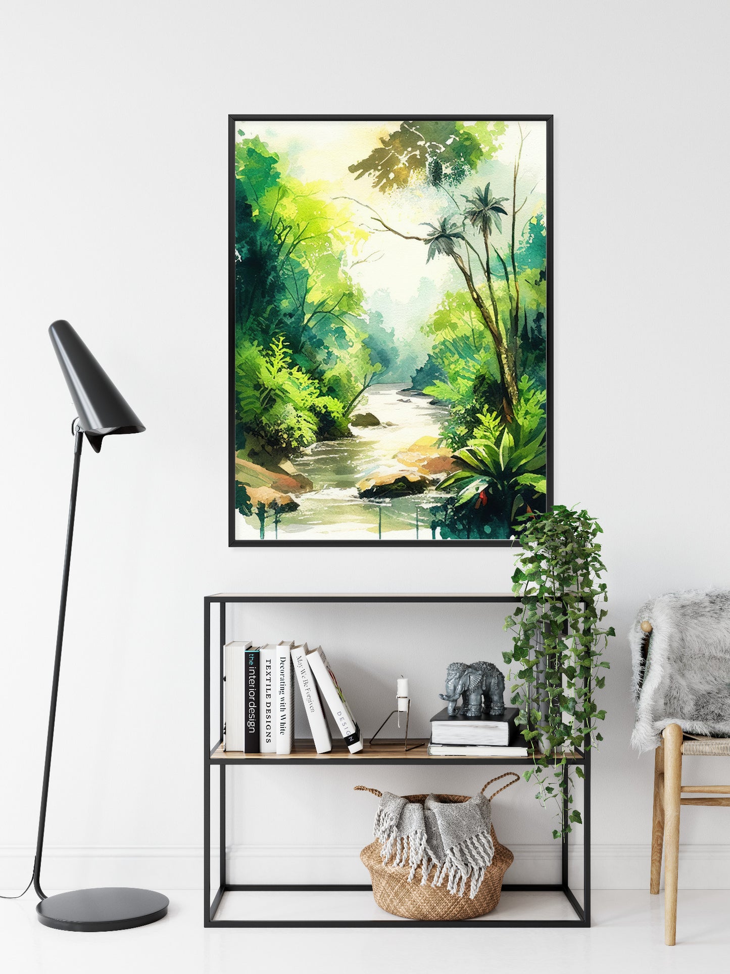 Poster Dschungel Aus Palmen Und Fluss Rahmen Holz Mit Passepartout Farbe Natürlich