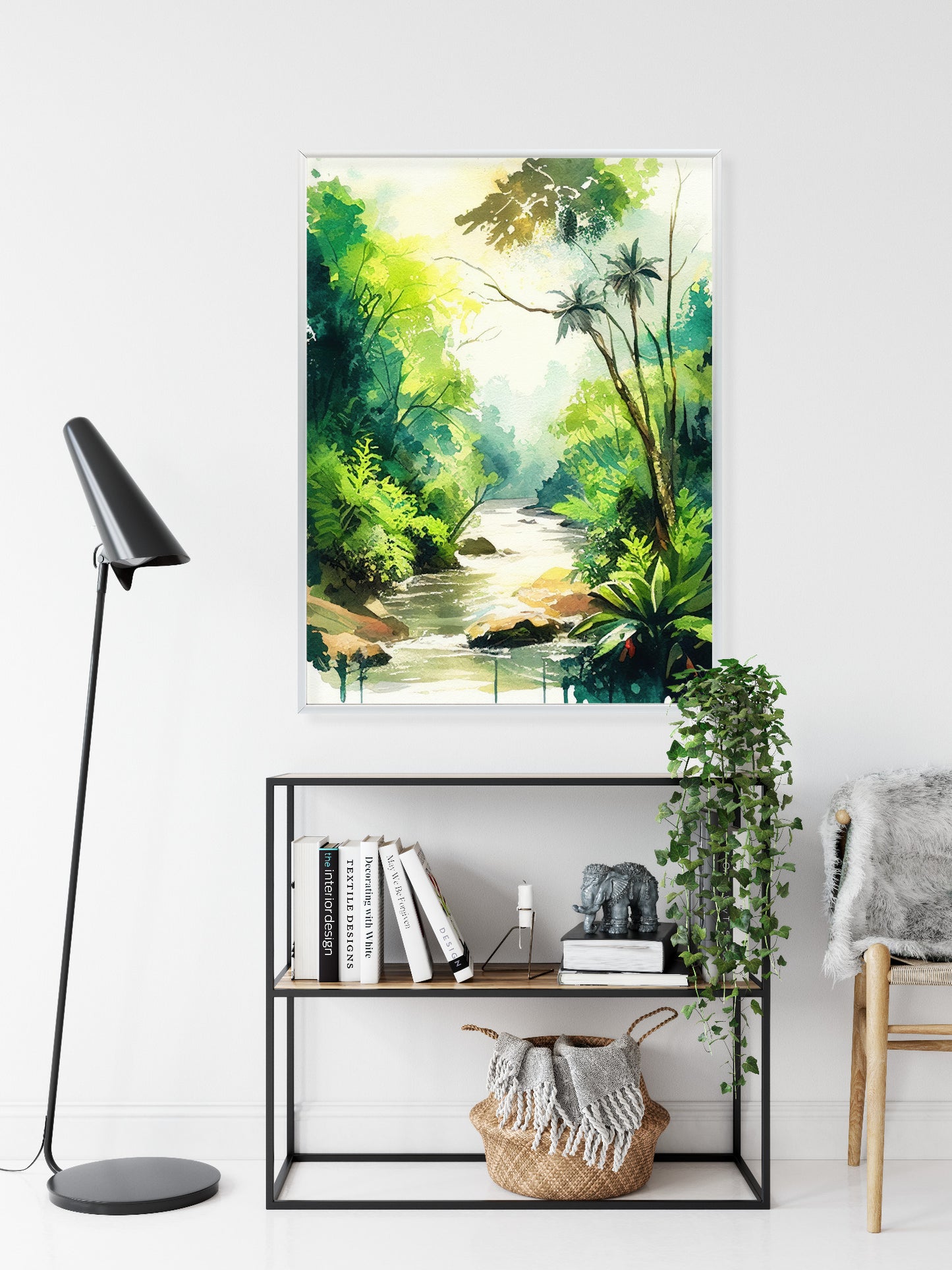 Poster Dschungel Aus Palmen Und Fluss Rahmen Holz Mit Passepartout Farbe Natürlich
