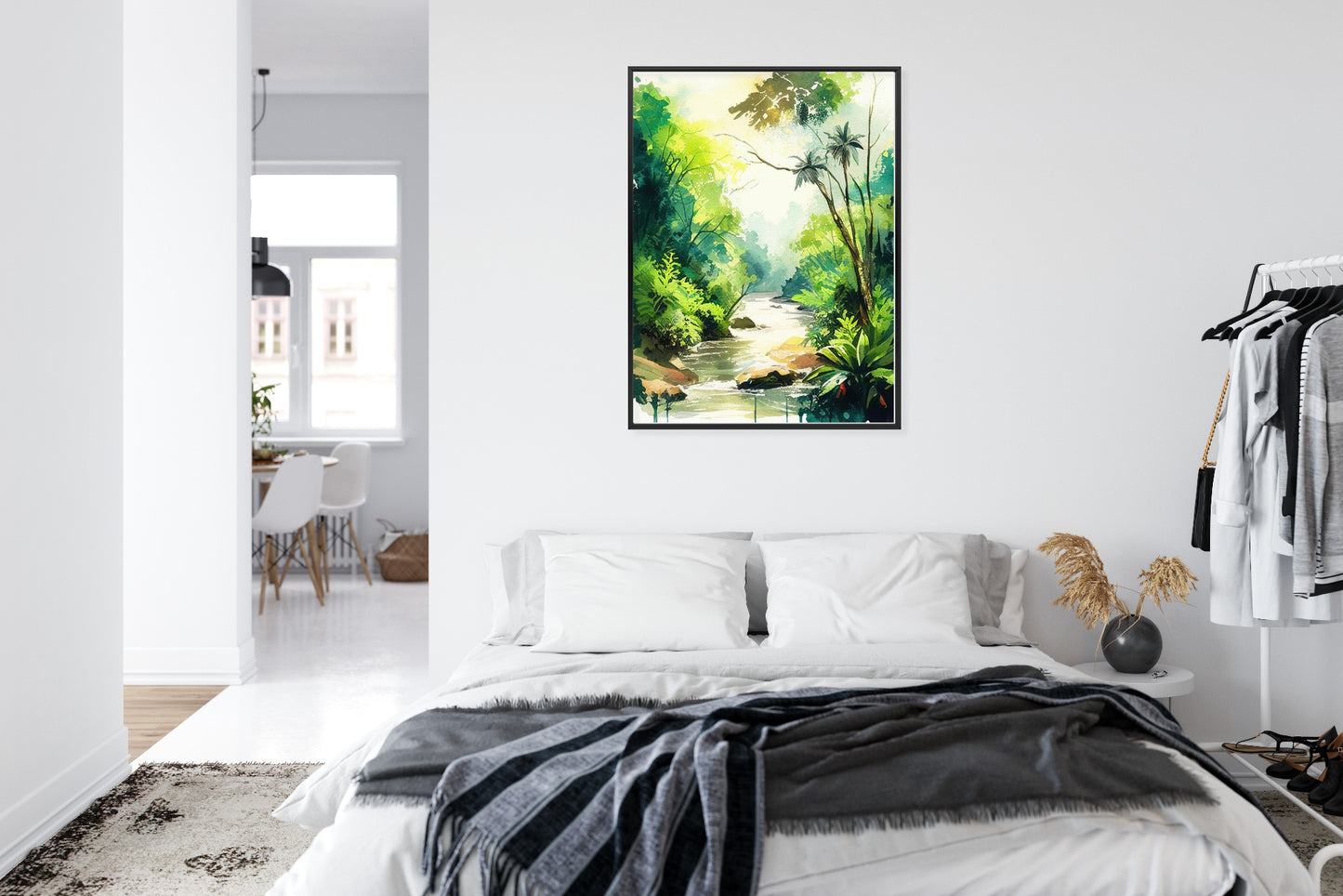 Poster Dschungel Aus Palmen Und Fluss Rahmen Holz Mit Passepartout Farbe Natürlich