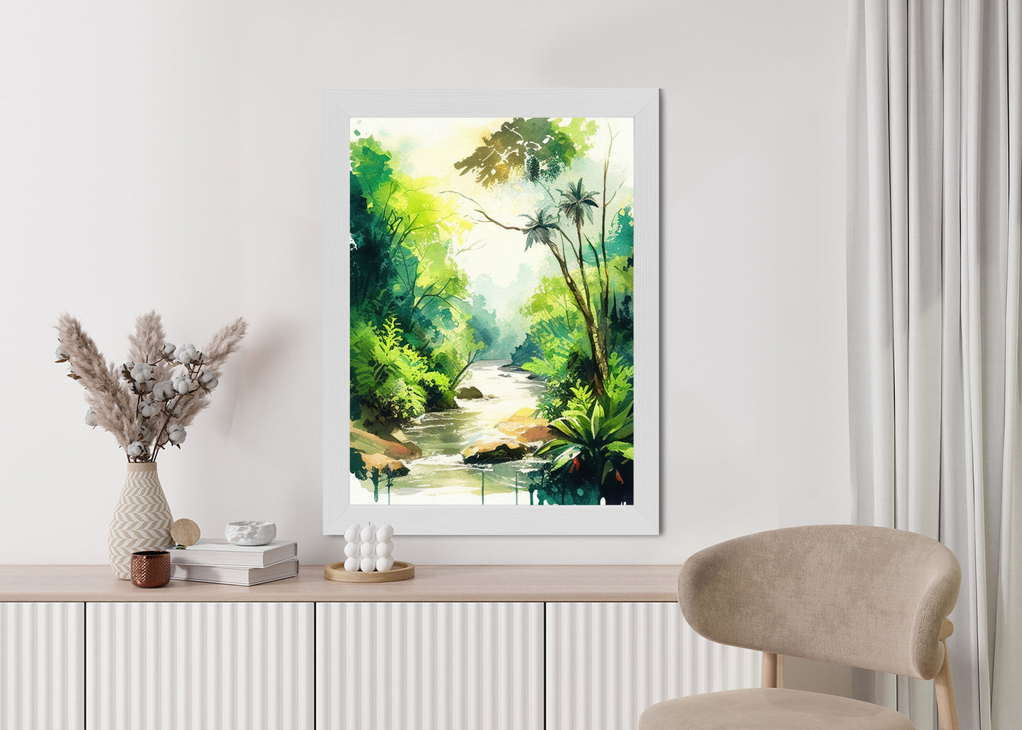 Poster Dschungel Aus Palmen Und Fluss Rahmen Holz Mit Passepartout Farbe Natürlich