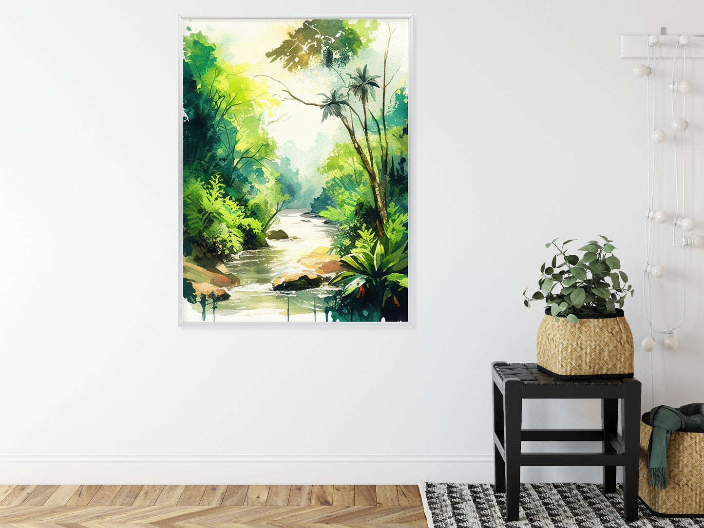 Poster Dschungel Aus Palmen Und Fluss Rahmen Holz Mit Passepartout Farbe Natürlich