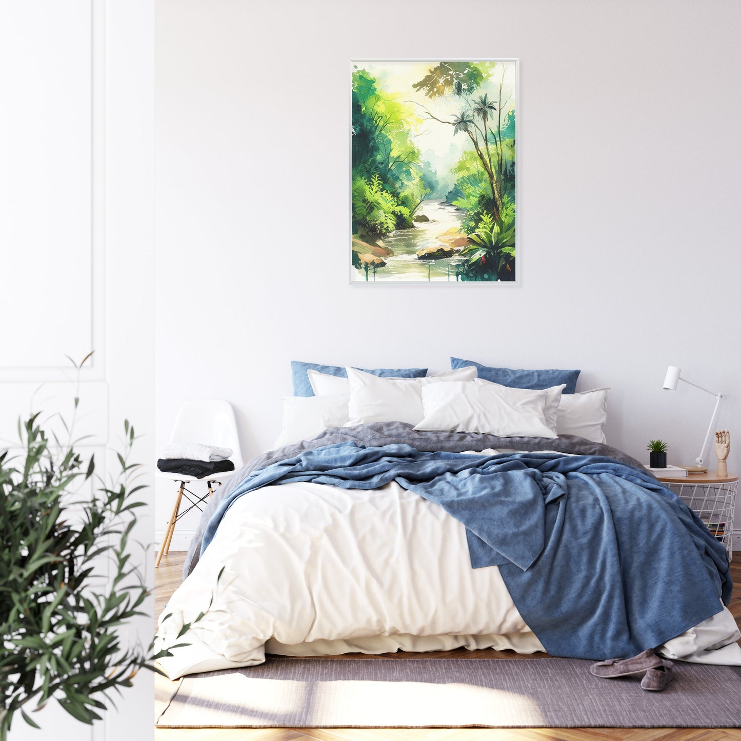 Poster Dschungel Aus Palmen Und Fluss Rahmen Holz Mit Passepartout Farbe Natürlich
