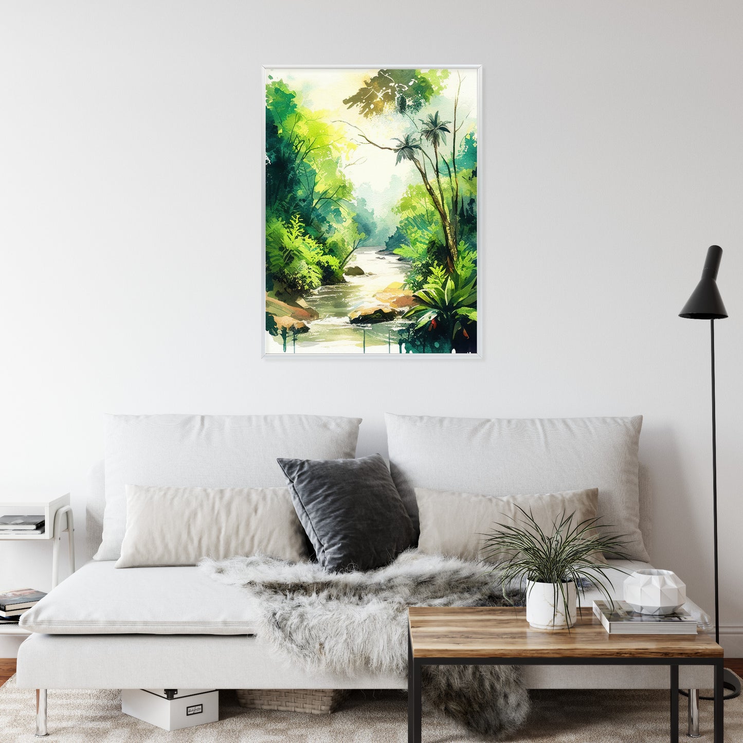 Poster Dschungel Aus Palmen Und Fluss Rahmen Holz Mit Passepartout Farbe Natürlich