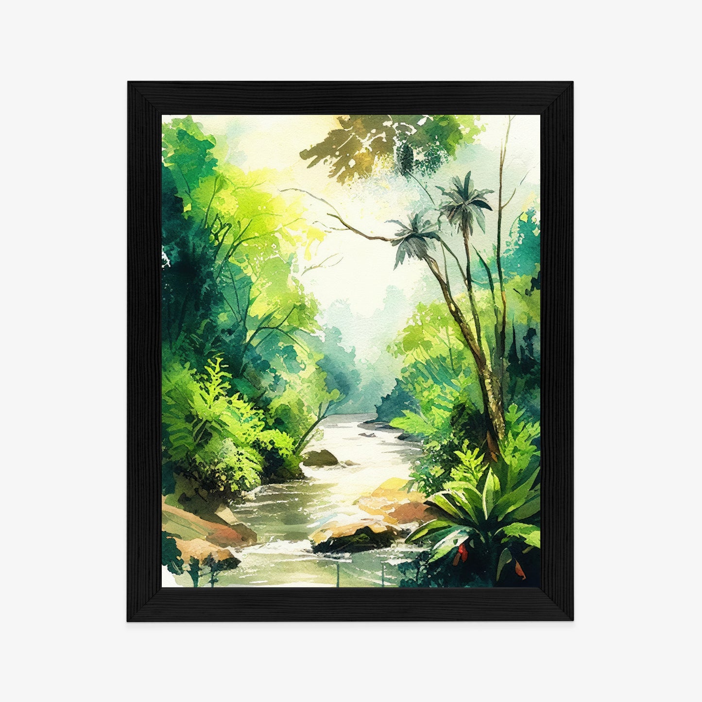 Poster Dschungel Aus Palmen Und Fluss Rahmen Holz Mit Passepartout Farbe Natürlich