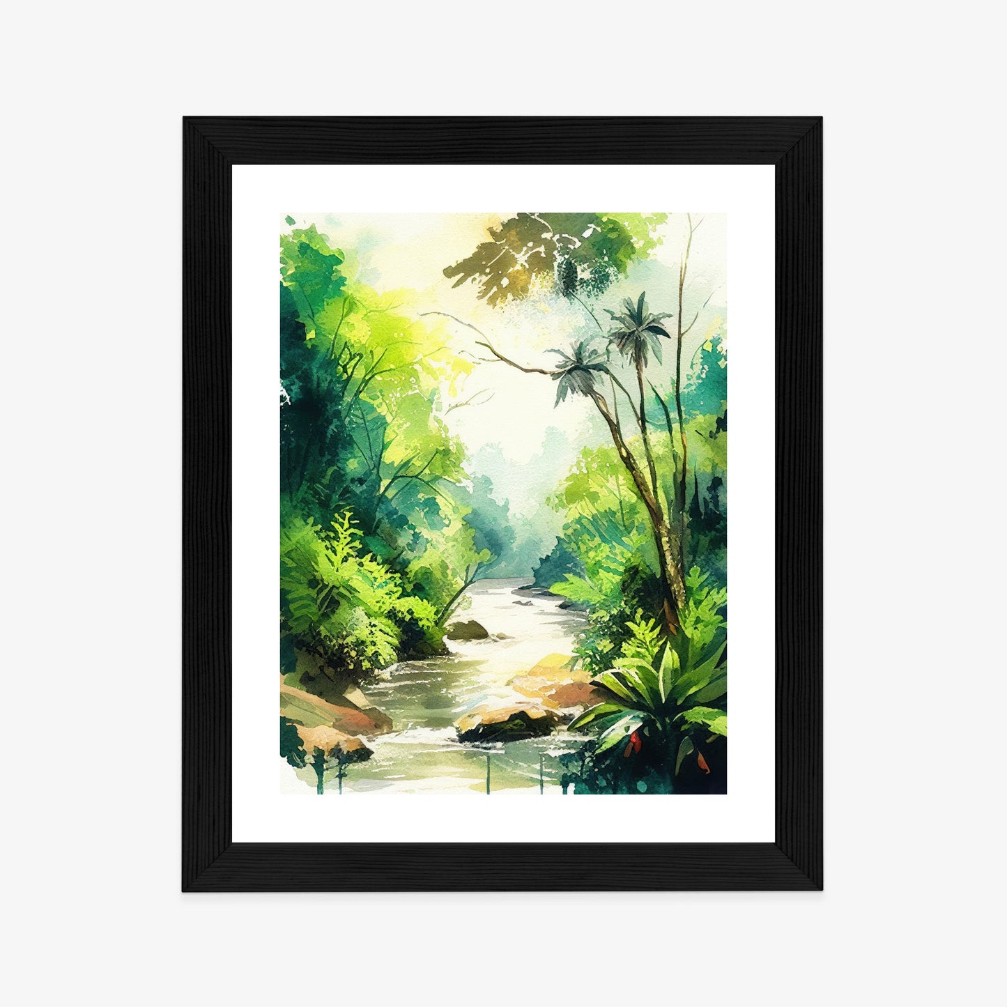 Poster Dschungel Aus Palmen Und Fluss Rahmen Holz Mit Passepartout Farbe Natürlich