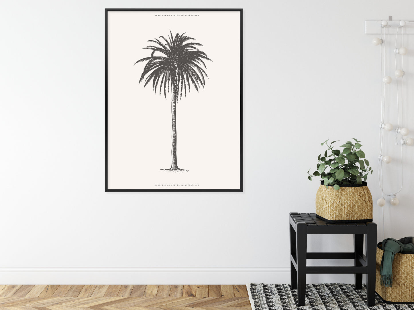 Poster Graue Vintage-Palmenillustration Rahmen Holz Mit Passepartout Farbe Natürlich