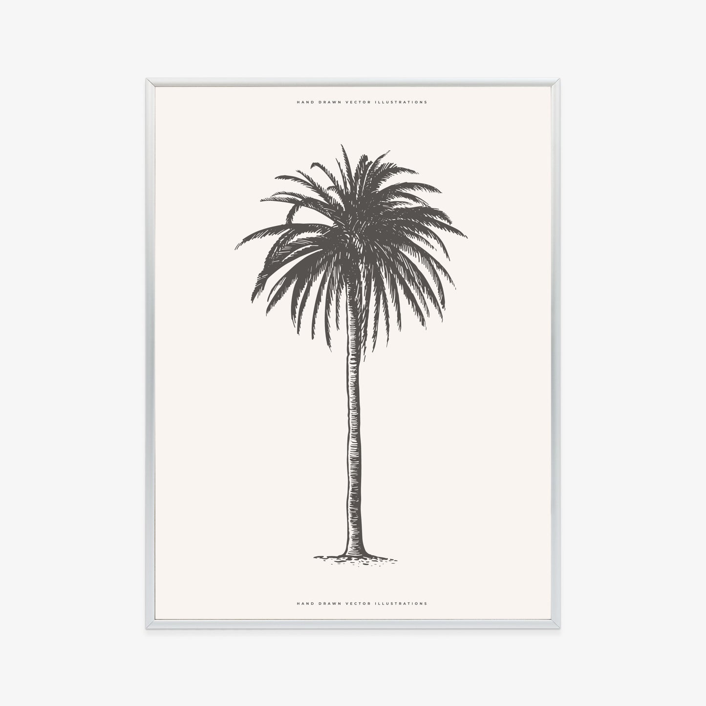 Poster Graue Vintage-Palmenillustration Rahmen Holz Mit Passepartout Farbe Natürlich