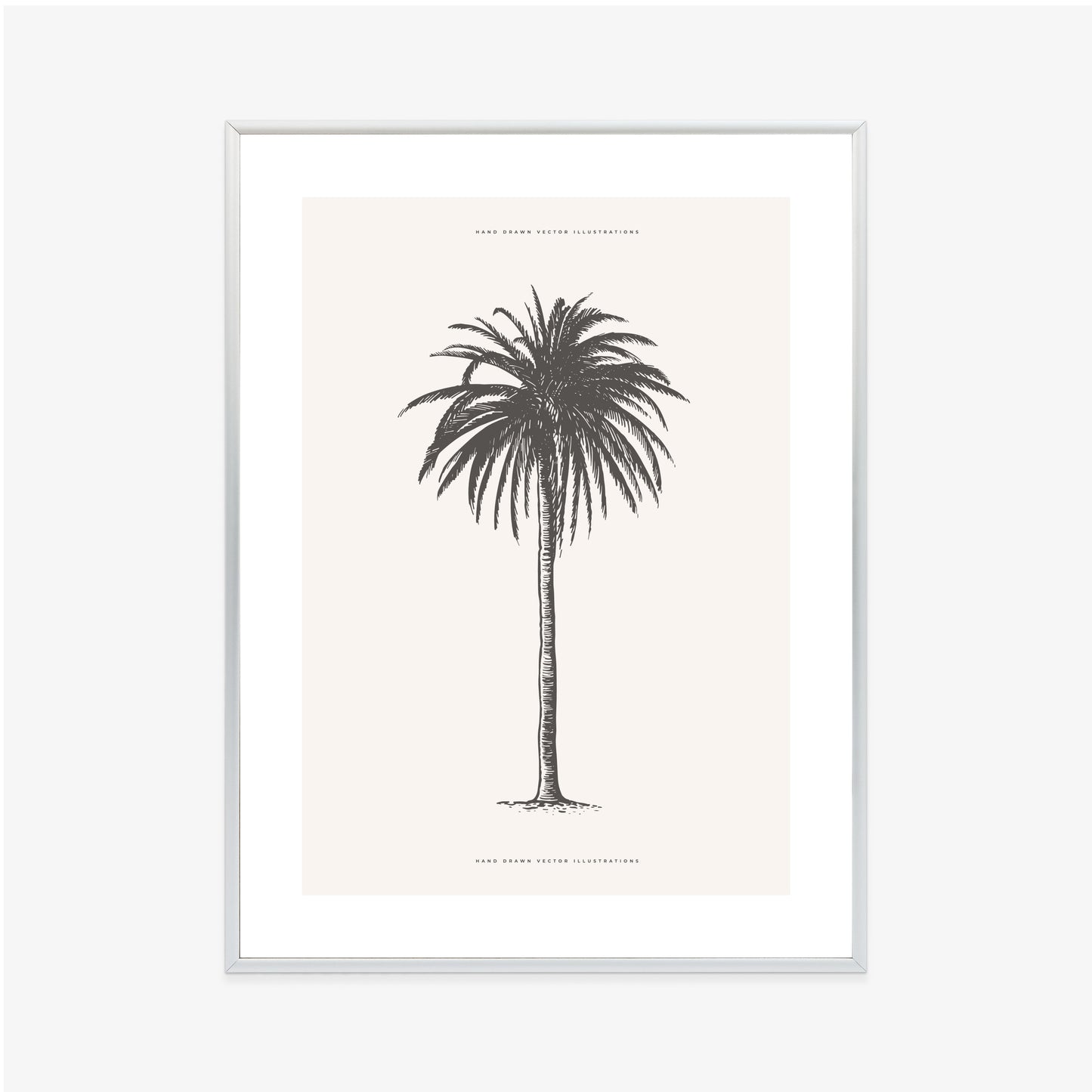 Poster Graue Vintage-Palmenillustration Rahmen Holz Mit Passepartout Farbe Natürlich