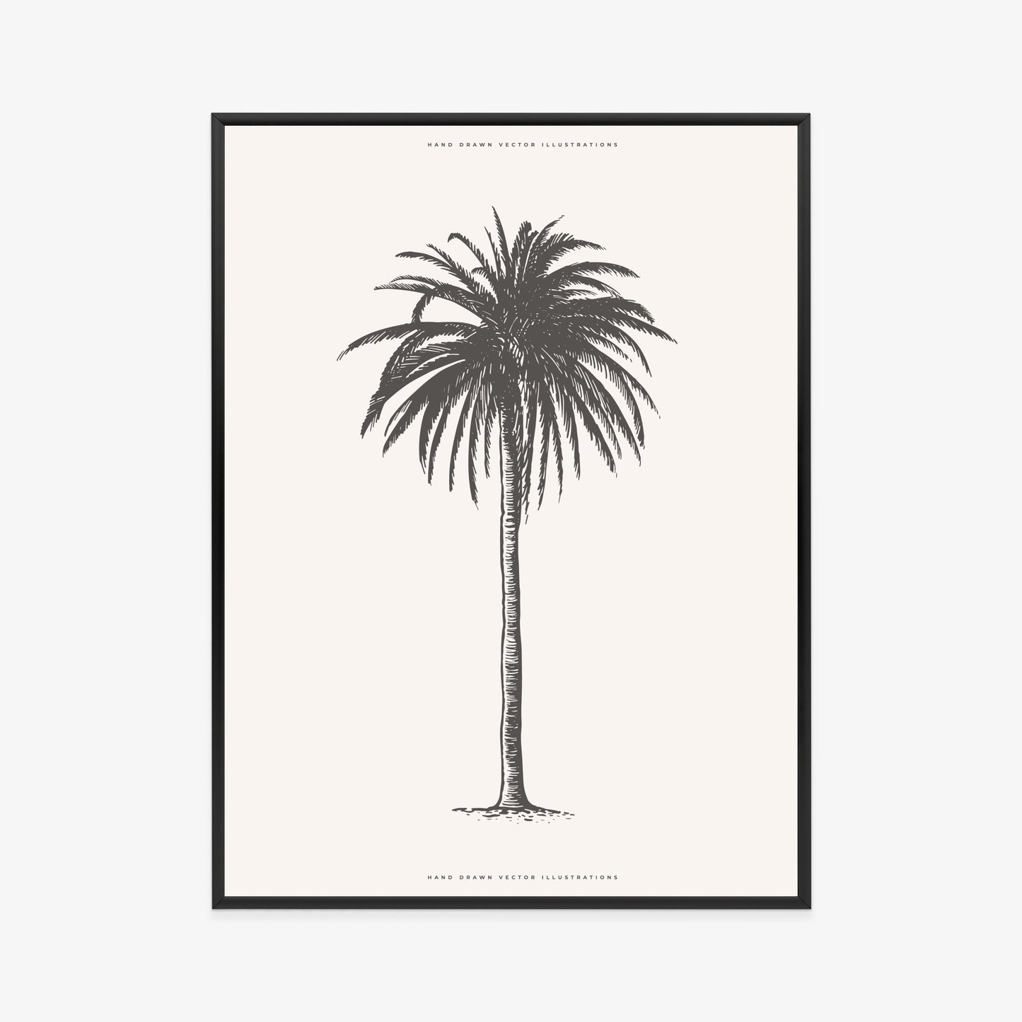 Poster Graue Vintage-Palmenillustration Rahmen Holz Mit Passepartout Farbe Natürlich