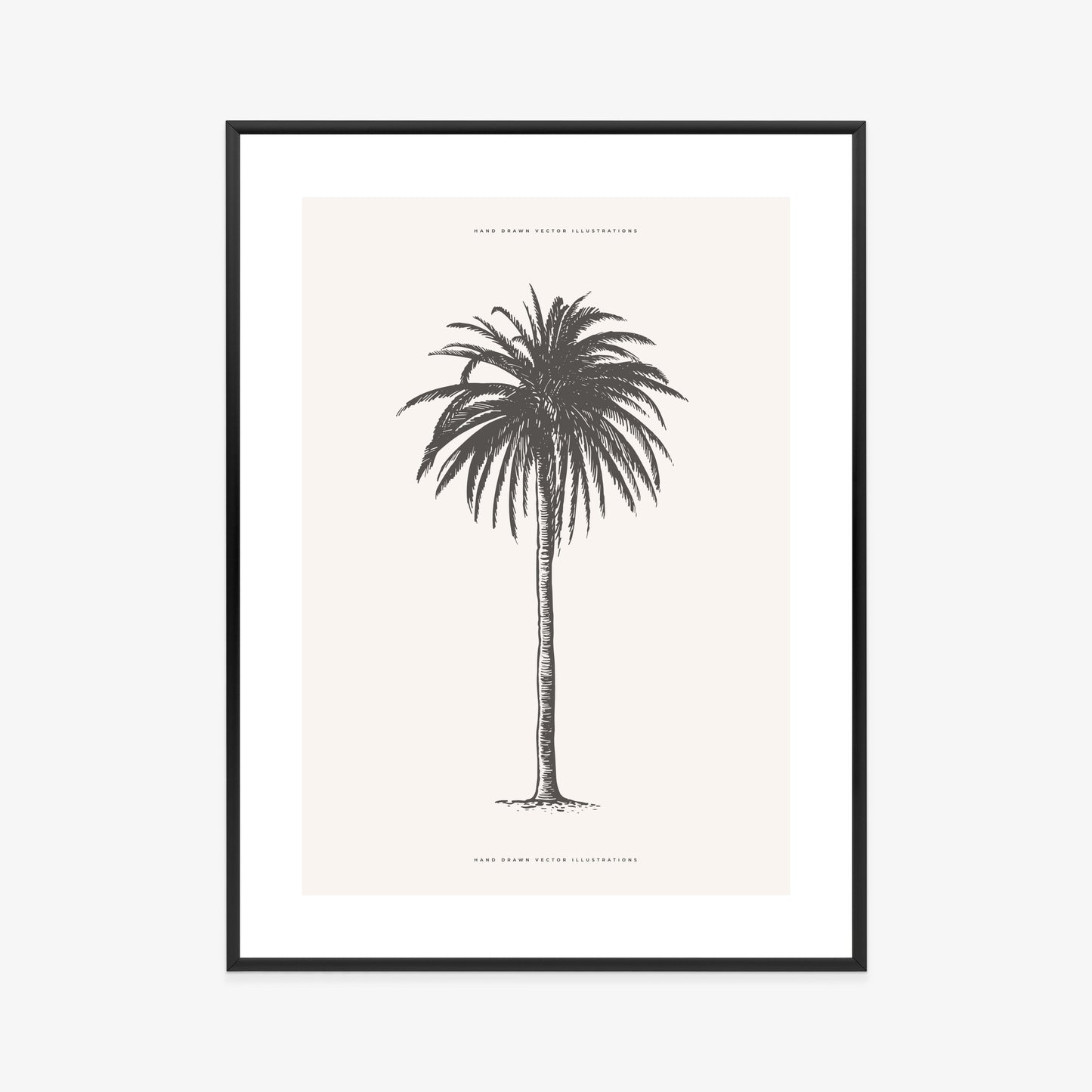 Poster Graue Vintage-Palmenillustration Rahmen Holz Mit Passepartout Farbe Natürlich