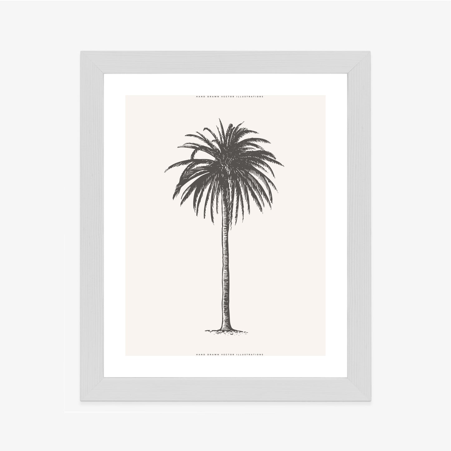 Poster Graue Vintage-Palmenillustration Rahmen Holz Mit Passepartout Farbe Natürlich