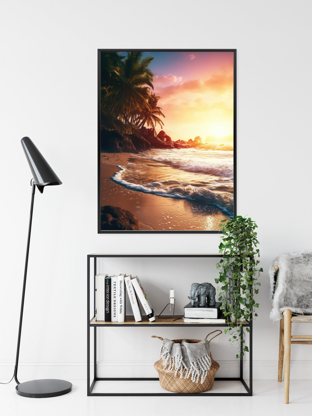 Poster Meeresstrand Und Palmen Rahmen Holz Mit Passepartout Farbe Natürlich