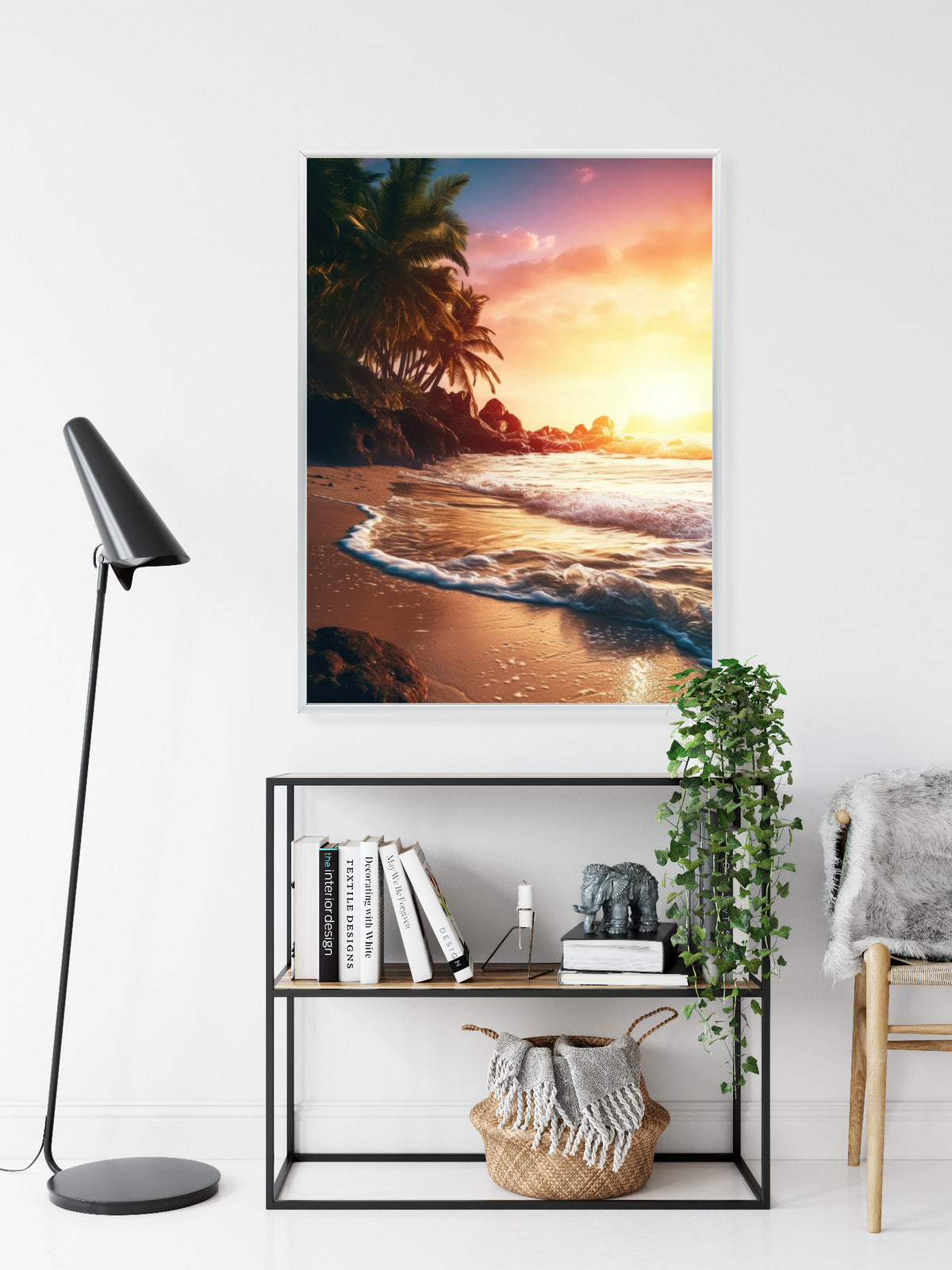 Poster Meeresstrand Und Palmen Rahmen Holz Mit Passepartout Farbe Natürlich