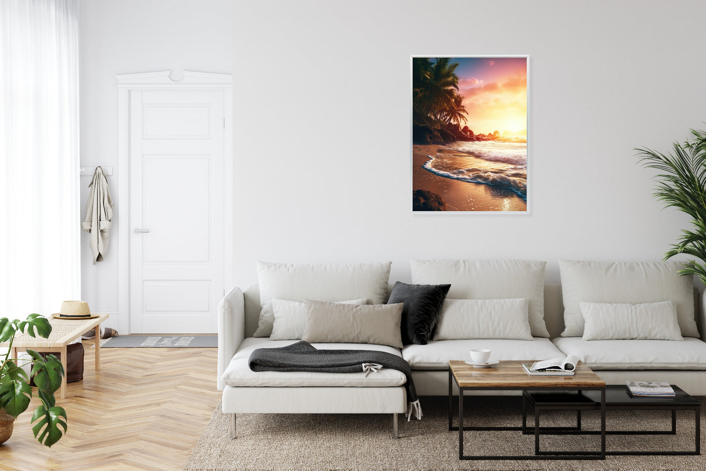 Poster Meeresstrand Und Palmen Rahmen Holz Mit Passepartout Farbe Natürlich