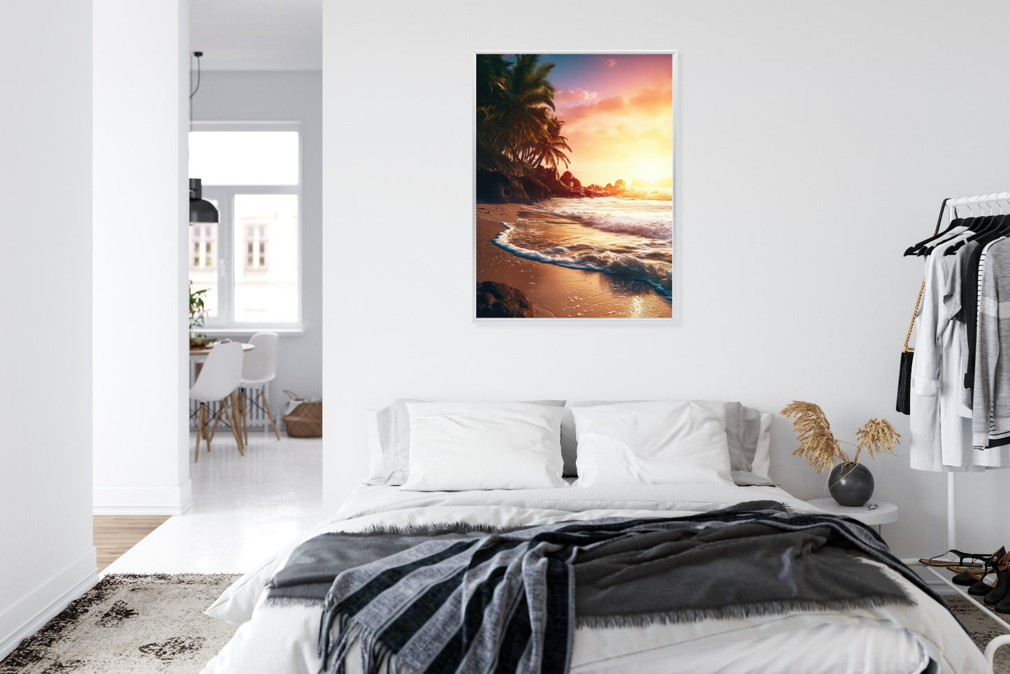 Poster Meeresstrand Und Palmen Rahmen Holz Mit Passepartout Farbe Natürlich