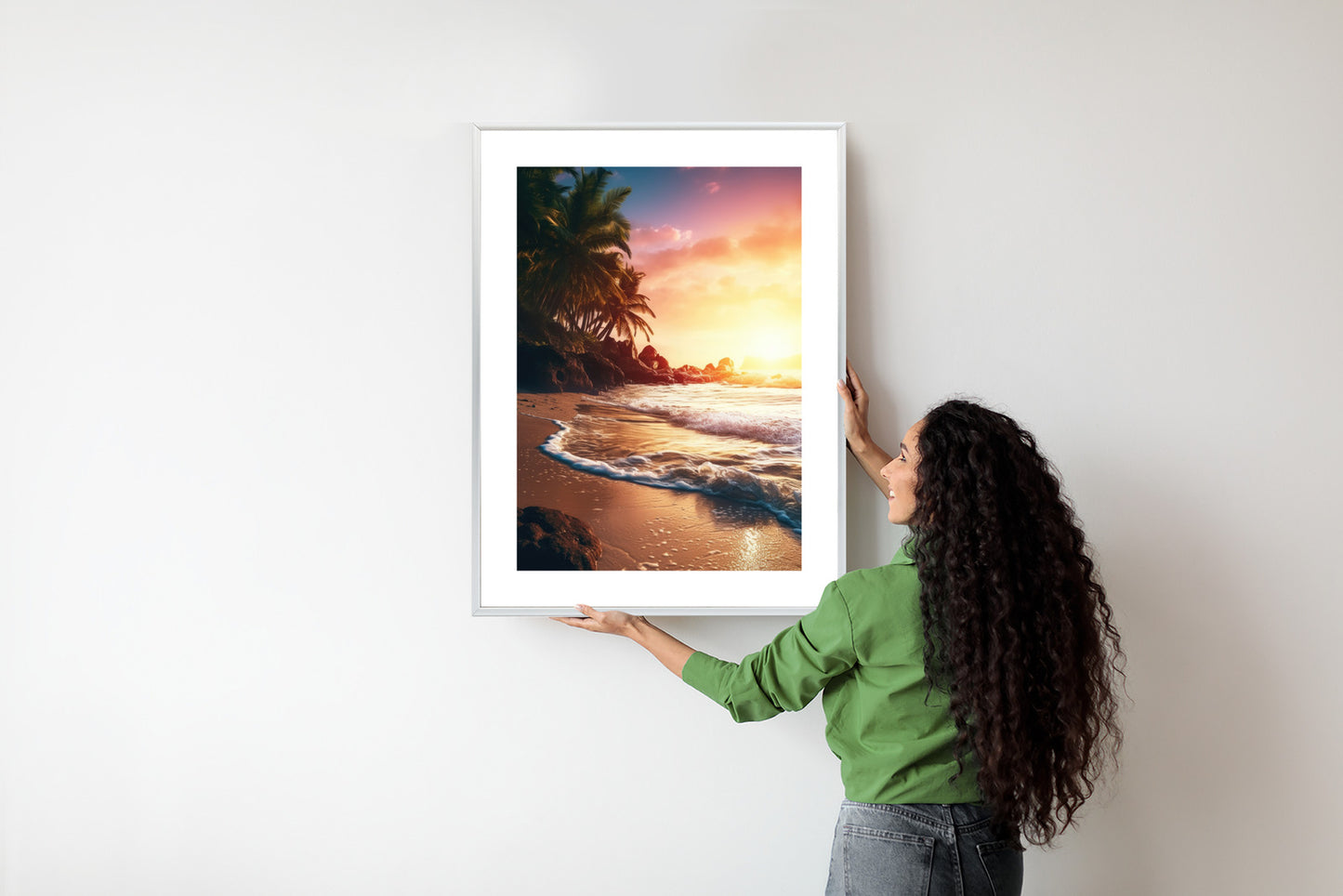 Poster Meeresstrand Und Palmen Rahmen Holz Mit Passepartout Farbe Natürlich