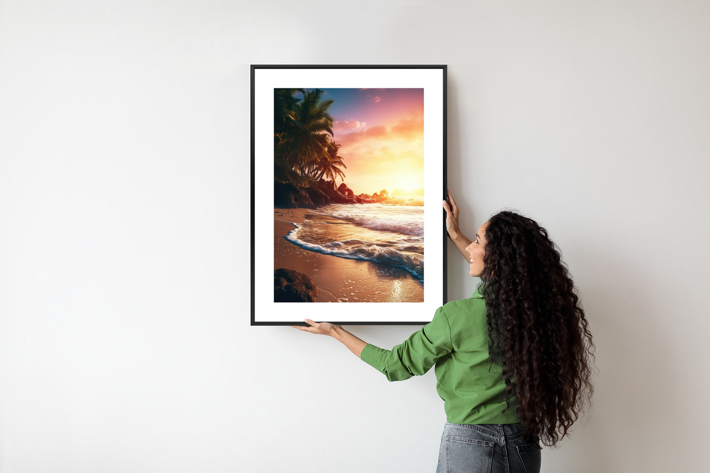 Poster Meeresstrand Und Palmen Rahmen Holz Mit Passepartout Farbe Natürlich
