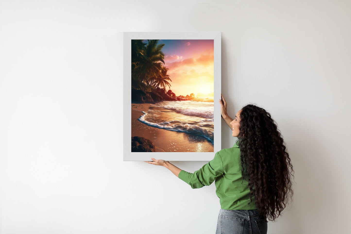 Poster Meeresstrand Und Palmen Rahmen Holz Mit Passepartout Farbe Natürlich