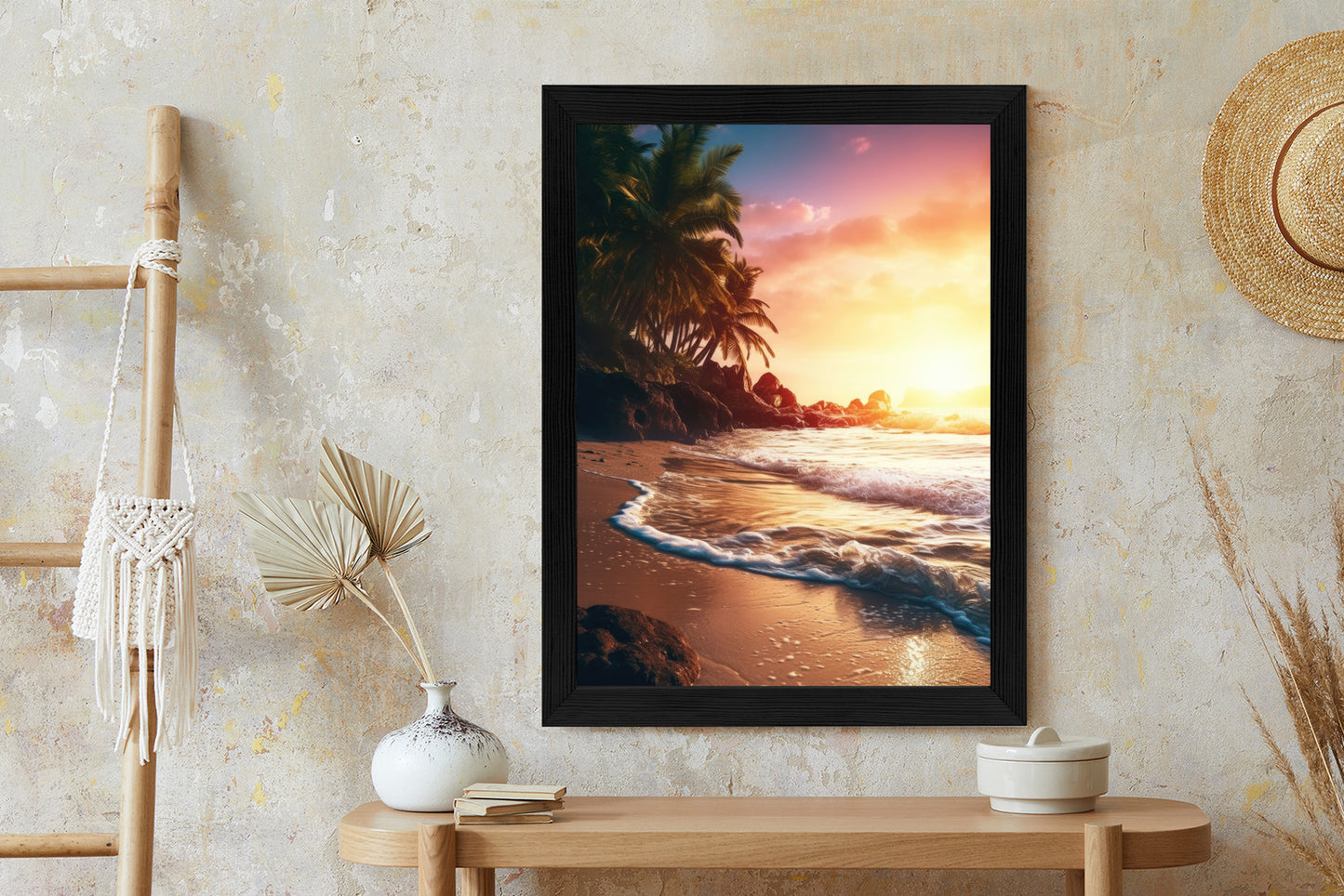 Poster Meeresstrand Und Palmen Rahmen Holz Mit Passepartout Farbe Natürlich