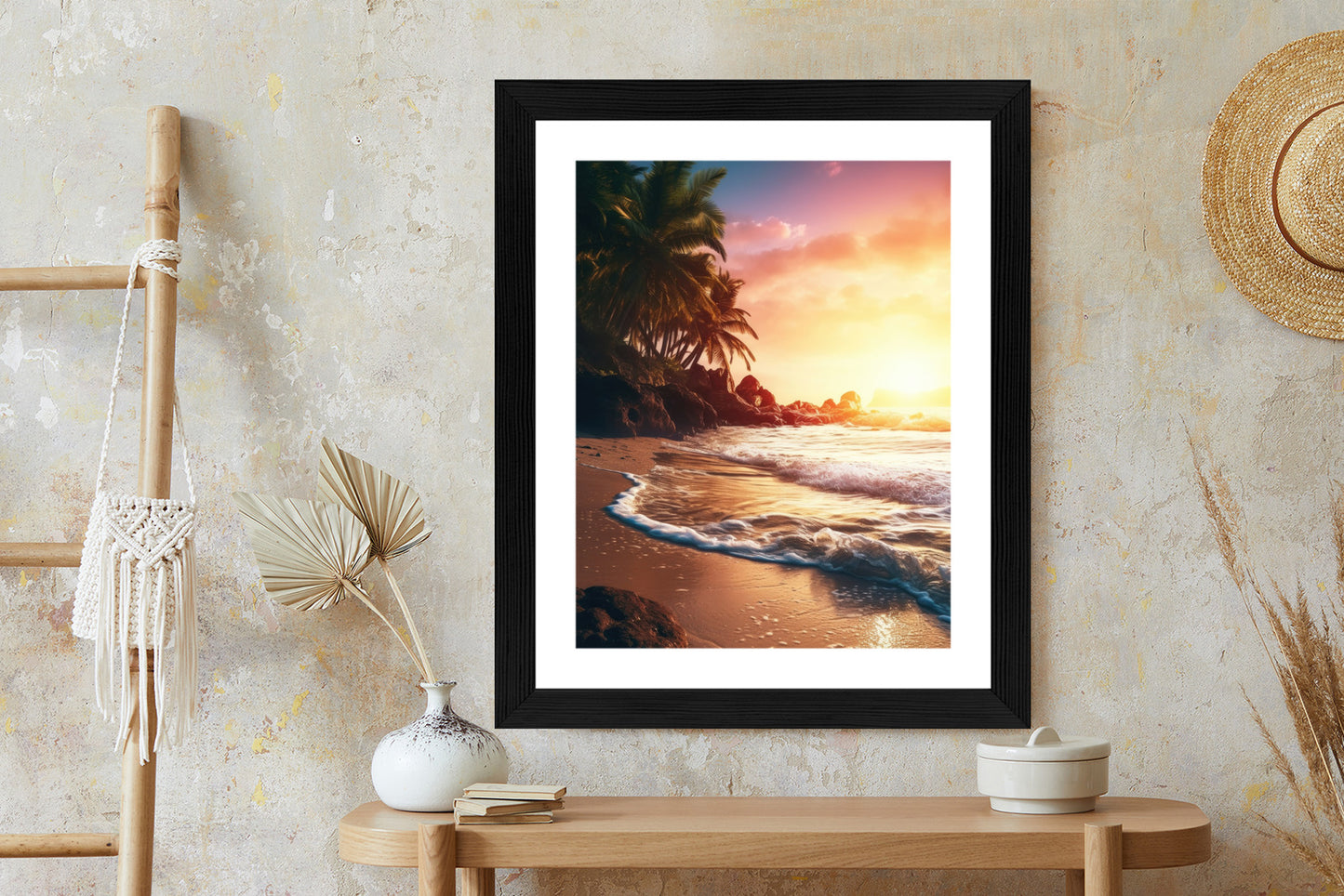 Poster Meeresstrand Und Palmen Rahmen Holz Mit Passepartout Farbe Natürlich