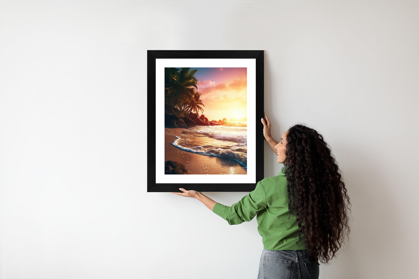Poster Meeresstrand Und Palmen Rahmen Holz Mit Passepartout Farbe Natürlich