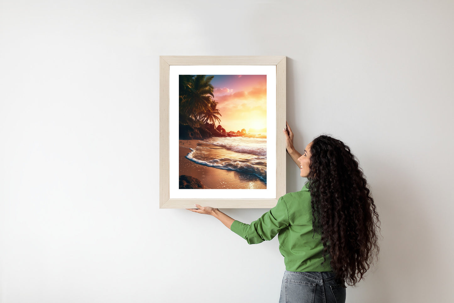 Poster Meeresstrand Und Palmen Rahmen Holz Mit Passepartout Farbe Natürlich