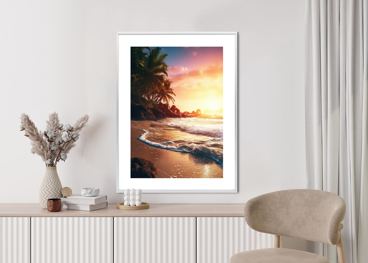 Poster Meeresstrand Und Palmen Rahmen Holz Mit Passepartout Farbe Natürlich