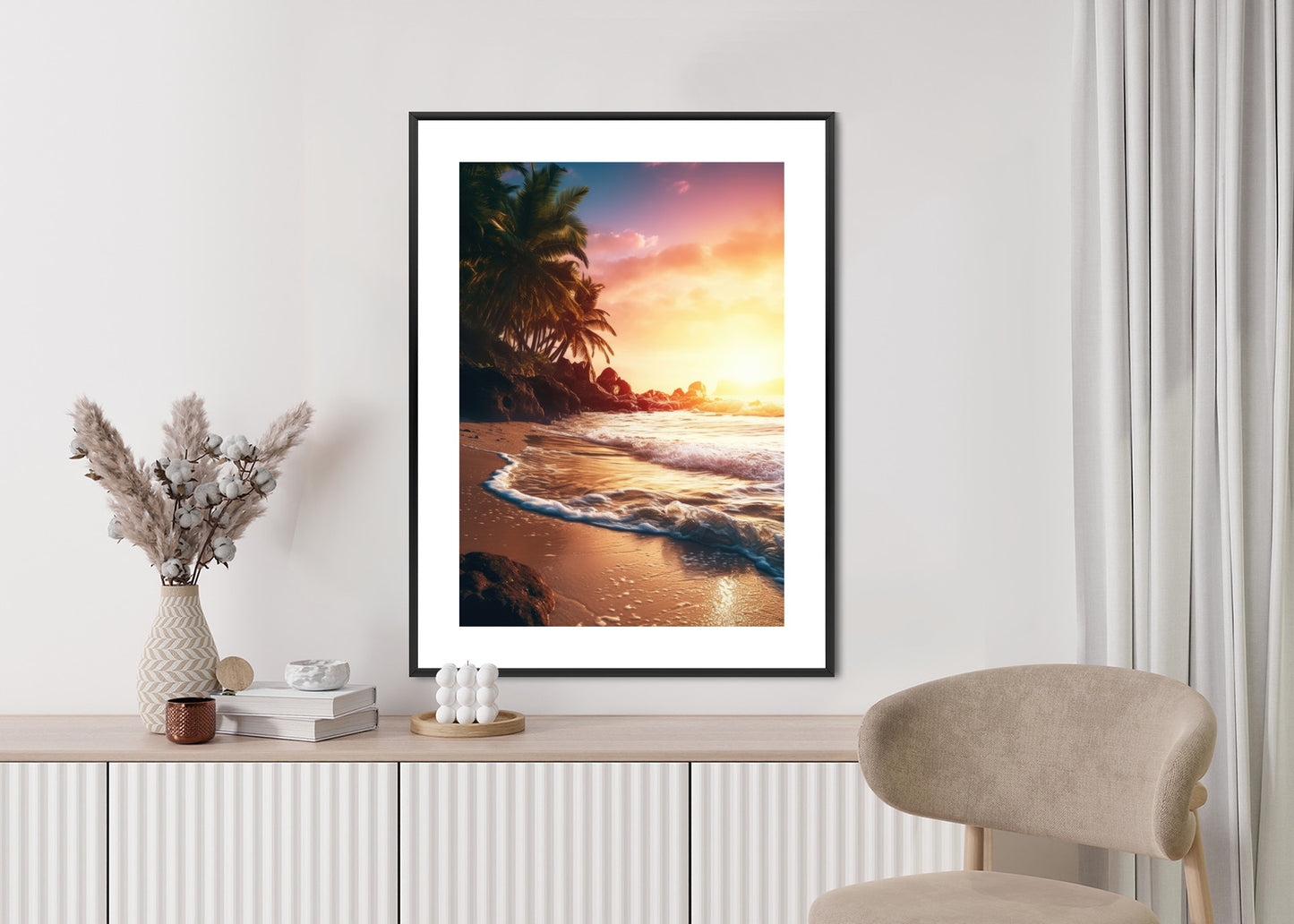 Poster Meeresstrand Und Palmen Rahmen Holz Mit Passepartout Farbe Natürlich