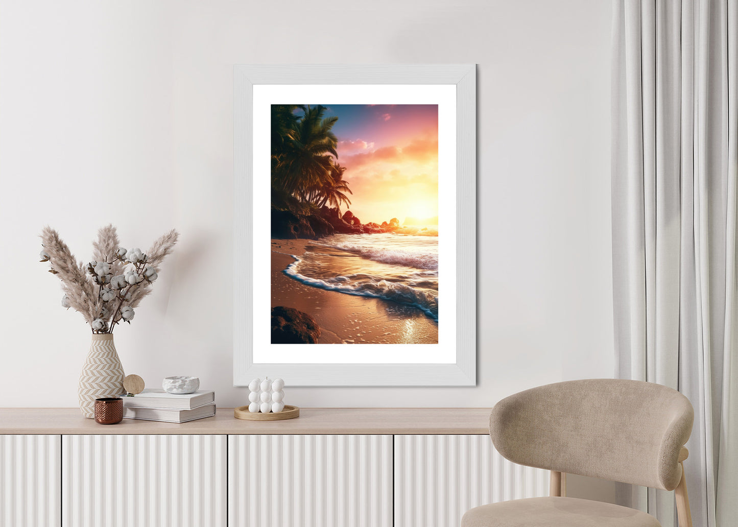 Poster Meeresstrand Und Palmen Rahmen Holz Mit Passepartout Farbe Natürlich