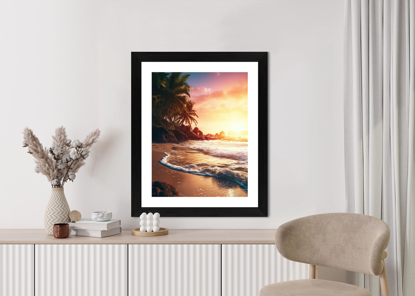 Poster Meeresstrand Und Palmen Rahmen Holz Mit Passepartout Farbe Natürlich